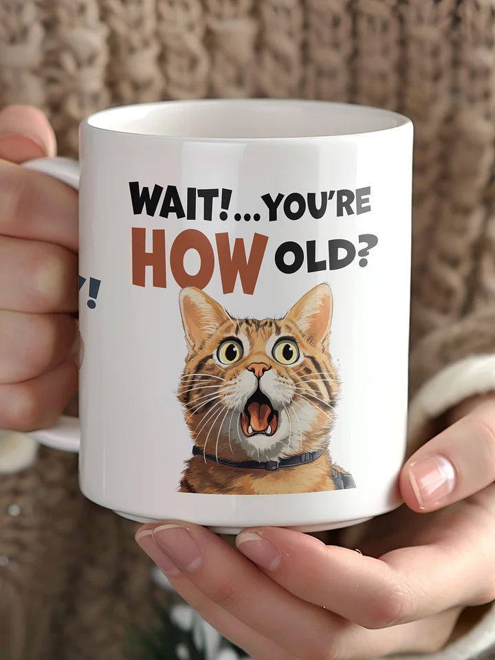 "You're HOW old?" Shocked dog, mouse and cat. White glossy mug product image (1)