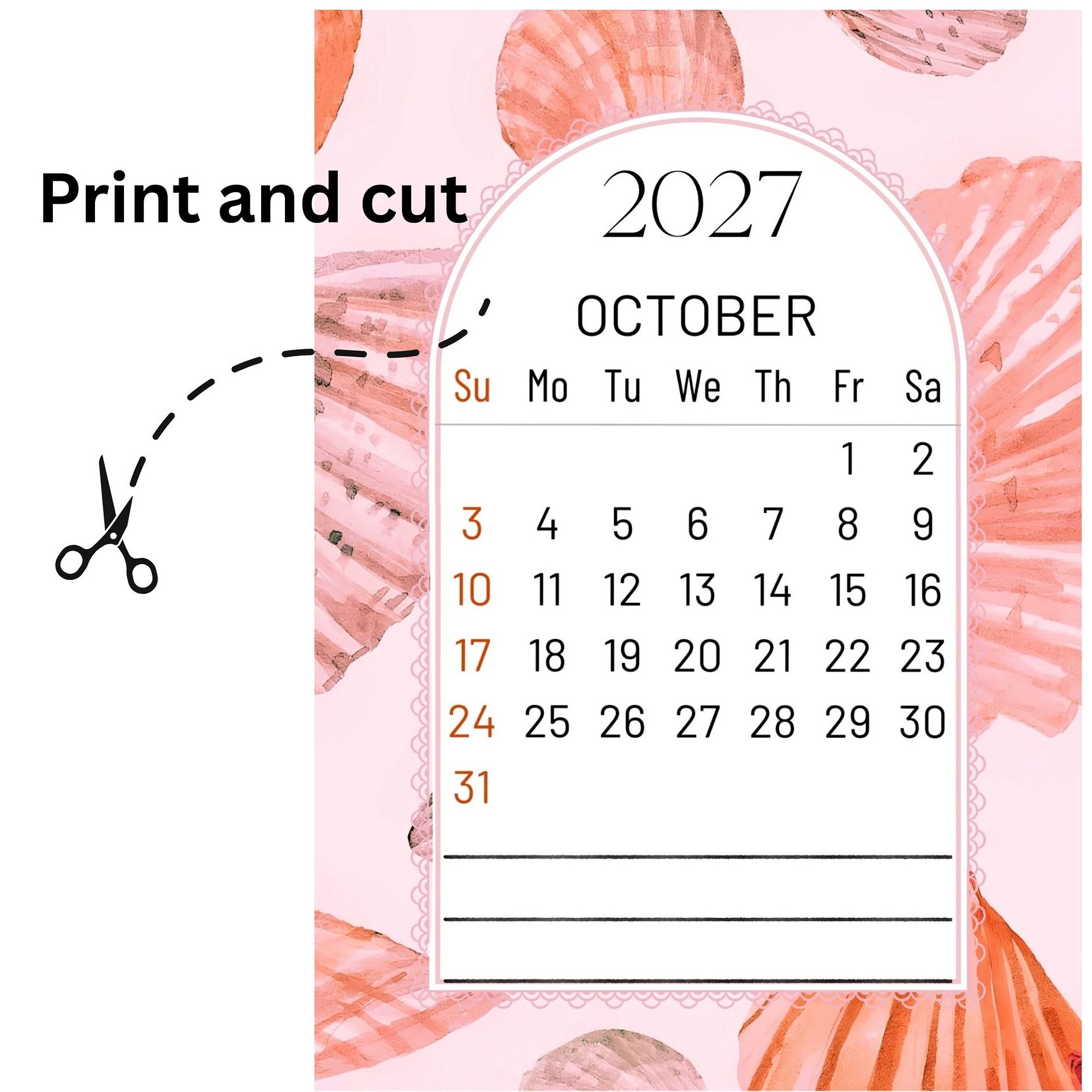 2027 Ocean Themed Mini Desk Calendar Teacher's Gift Small Printable with Easel product image (2)