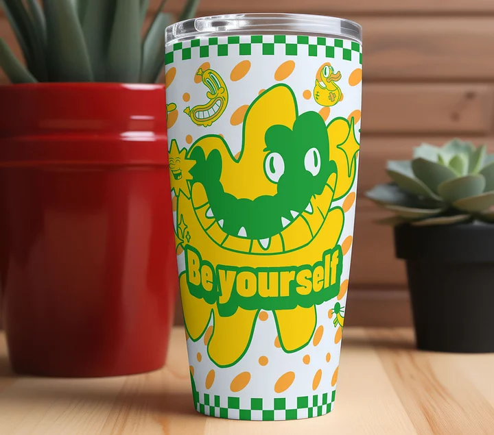 20oz Stainless Steel Tumbler with Lid - Cute Alligator Be Yourself Cartoon Design, Insulated Funny Crocodile Retro Animal Travel Cup by BoldPixel product image (1)
