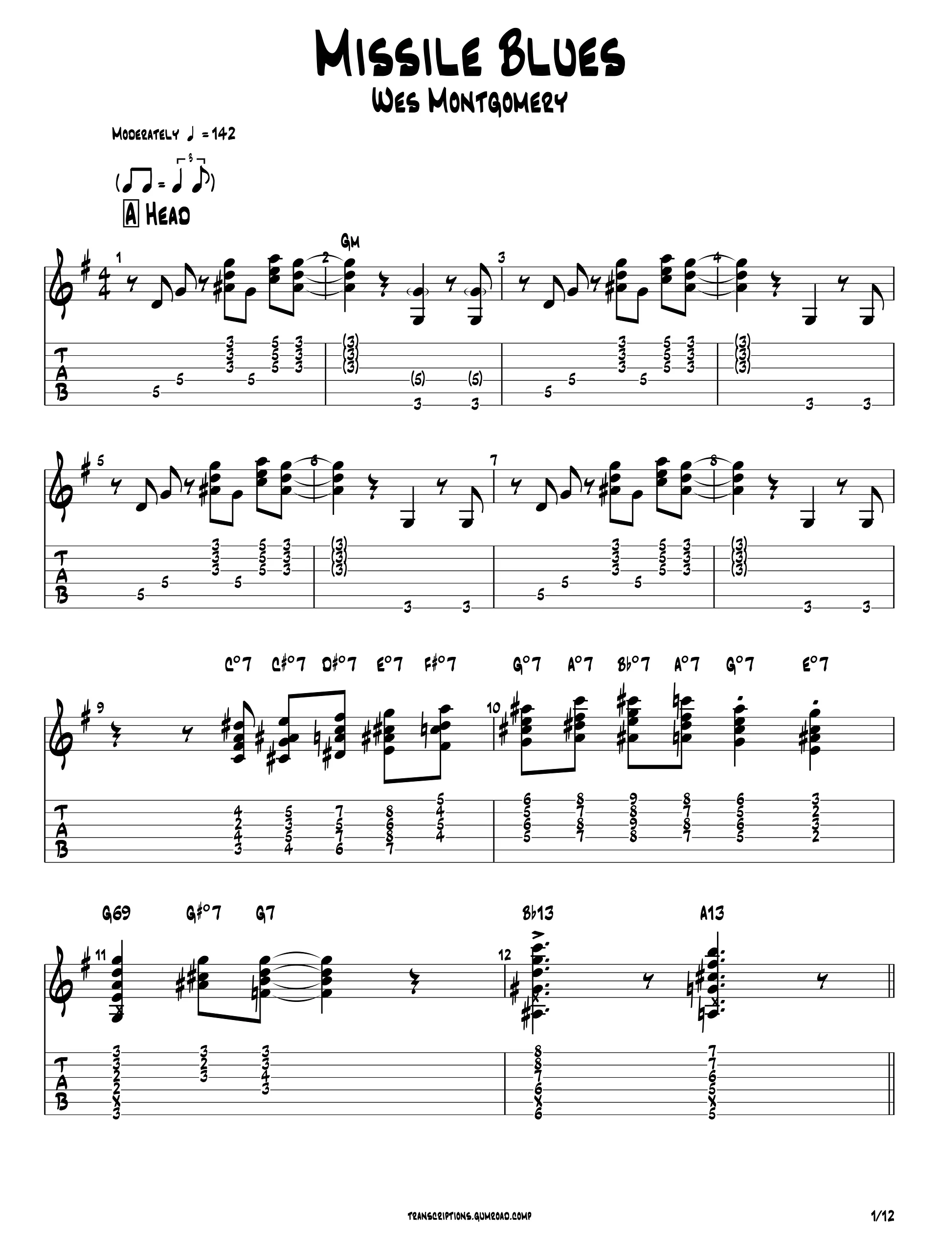 Missile Blues - Wes Montgomery | Guitar Transcription (PDF + Guitar Pro) product image (2)