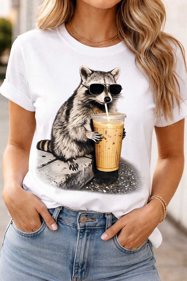 Iced Coffee Raccoon Comfort Colors Retro Raccoon Drinking Iced Coffee | Funny Animal Meme Tee | Coffee Lover Raccoon Shirt product image (1)