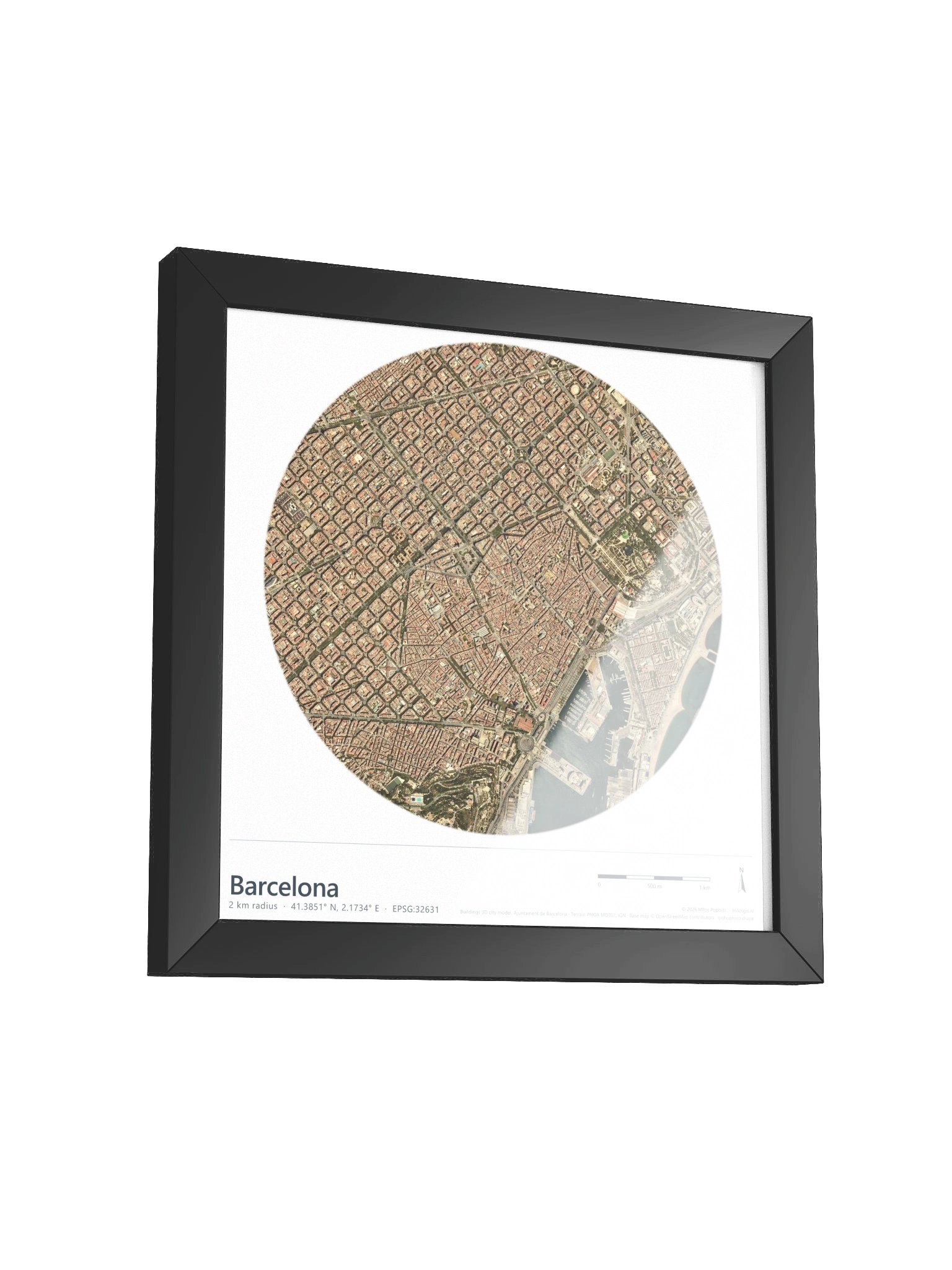 Barcelona Aerial: Path-Traced 3D City Map · Framed Matte Poster product image (11)