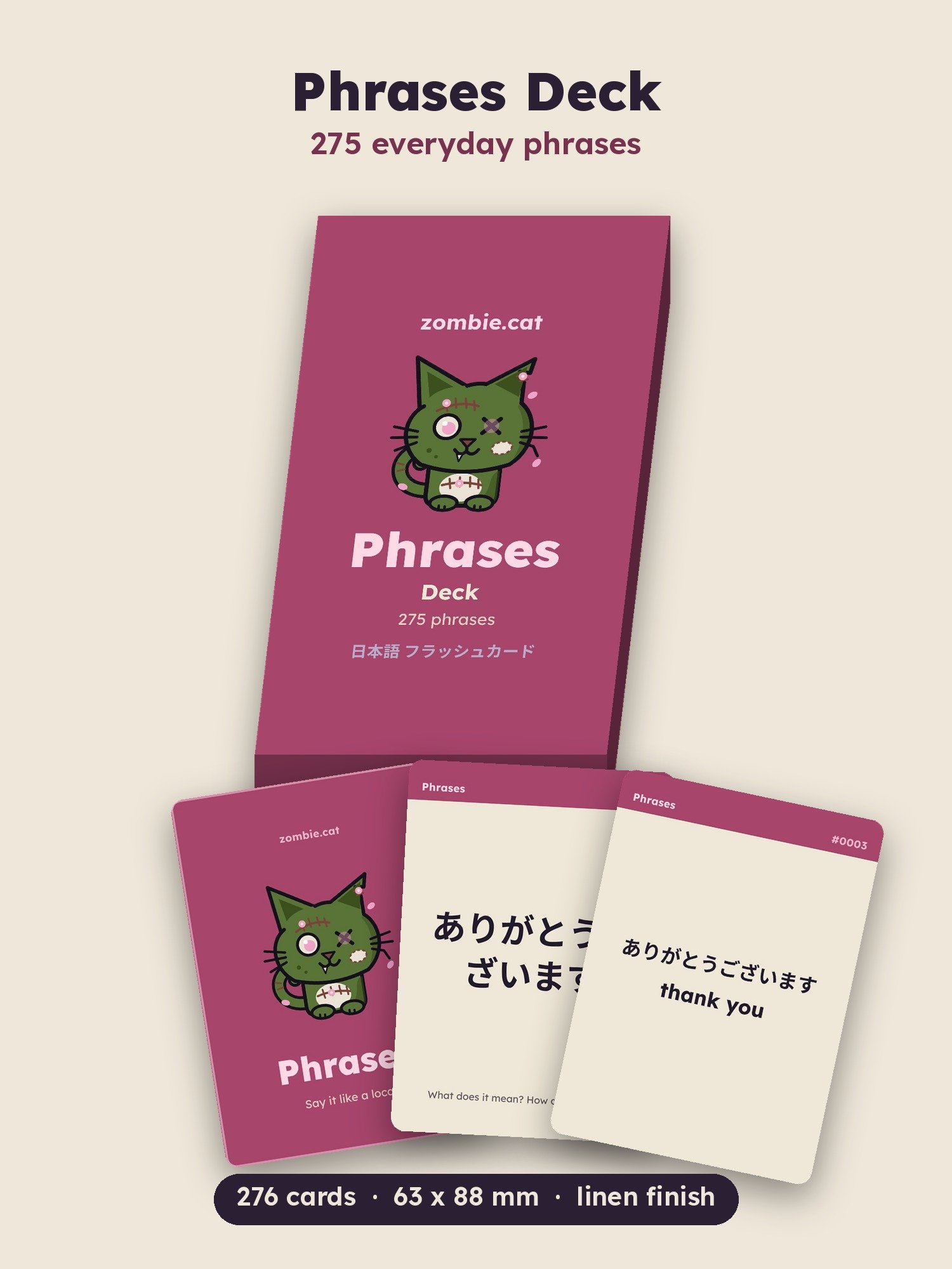 Japanese Flash Cards: Everyday Phrases Deck, 275 Phrases (zombie.cat) product image (1)