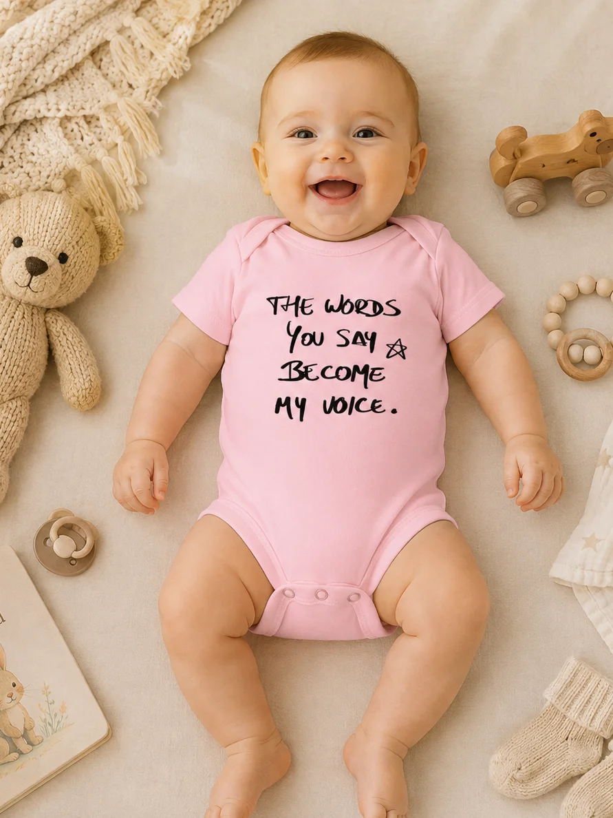 Conscious Parenting Baby Bodysuit, The Words You Say Become My Voice Onesie, Meaningful Baby Gift, Minimal Script Infant Outfit product image (7)
