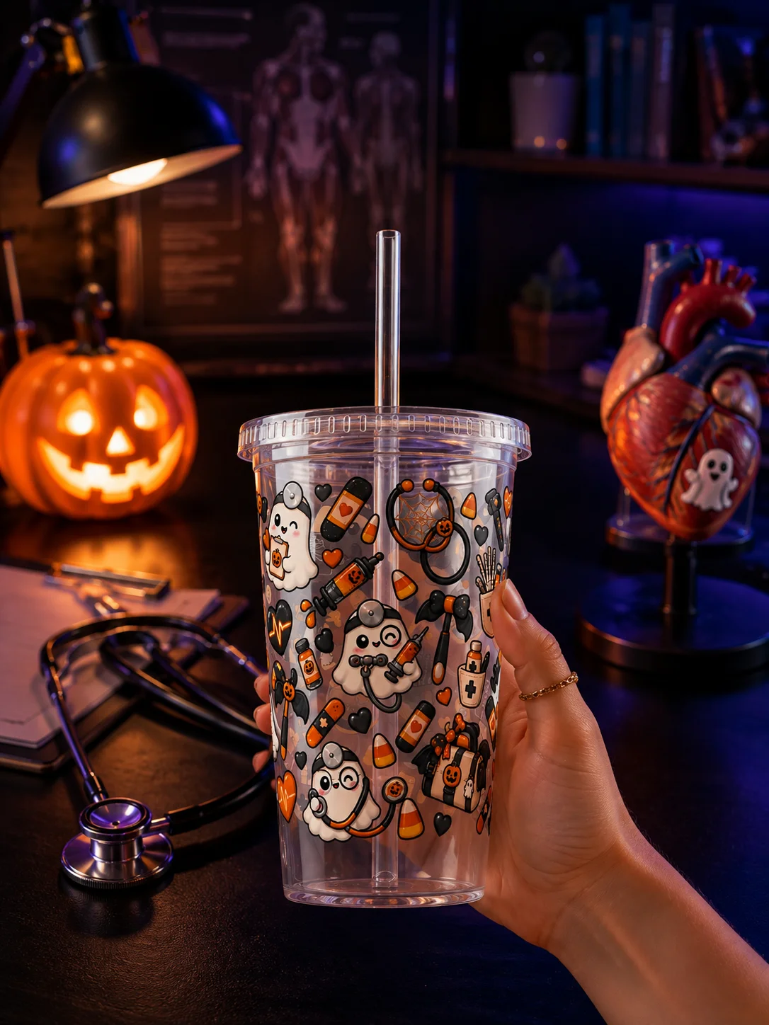 Halloween X Doctor Mashup Clear Wall Tumbler 16 Oz (473 ml) product image (1)