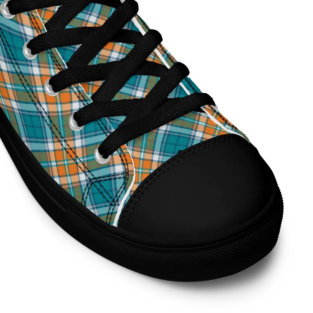 Turquoise and Orange Sporty Plaid Men's High Top Shoes product image (11)