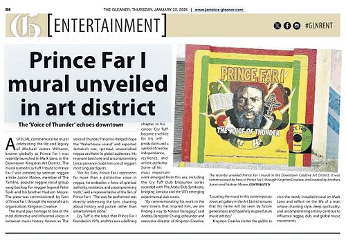 The article in the @jamaicagleaner about the mural we funded with donations and sales of t-shirts designed by @rasterms37. Wi...