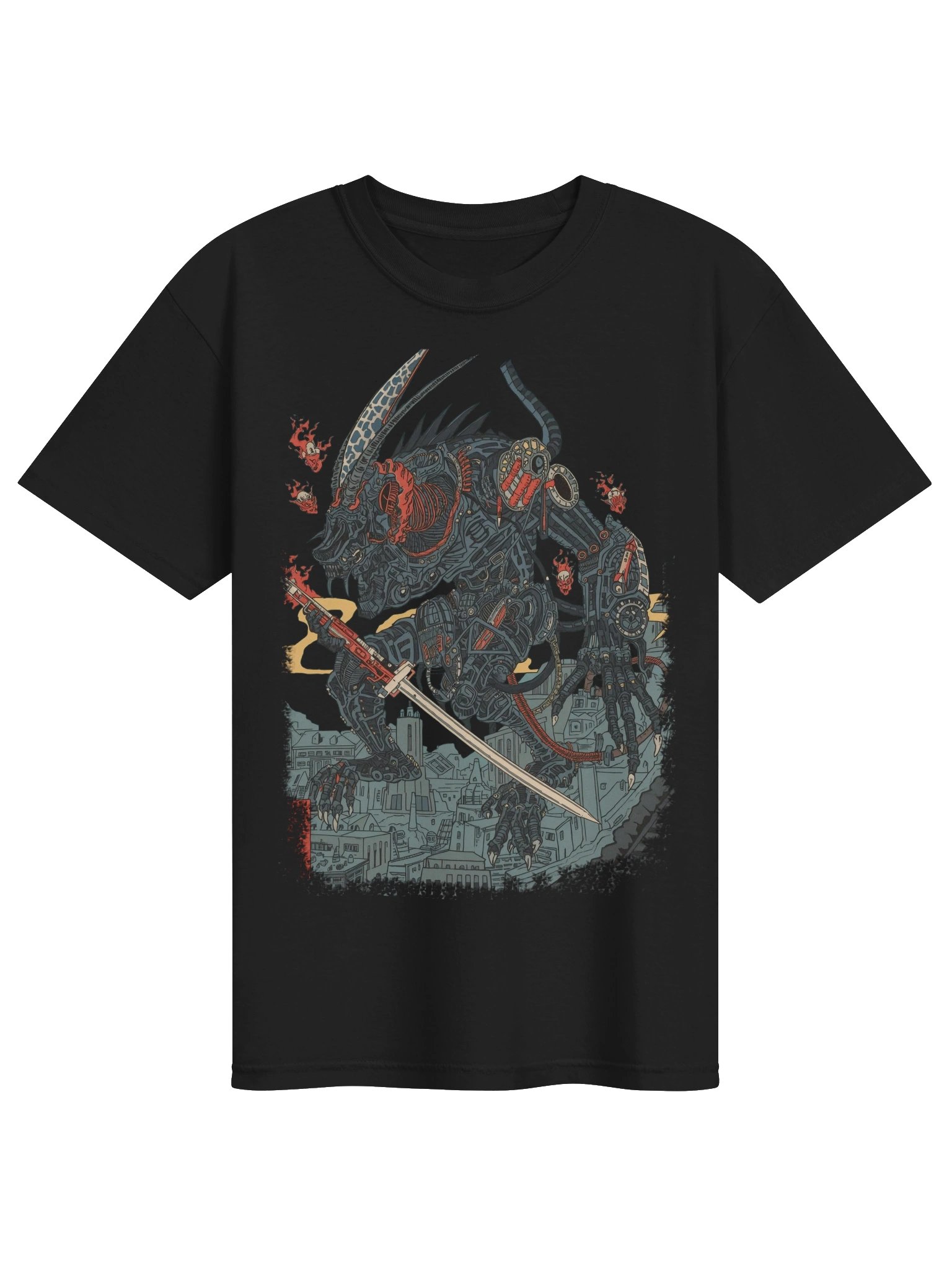 Mecha Demon Over City Heavyweight T-Shirt product image (1)