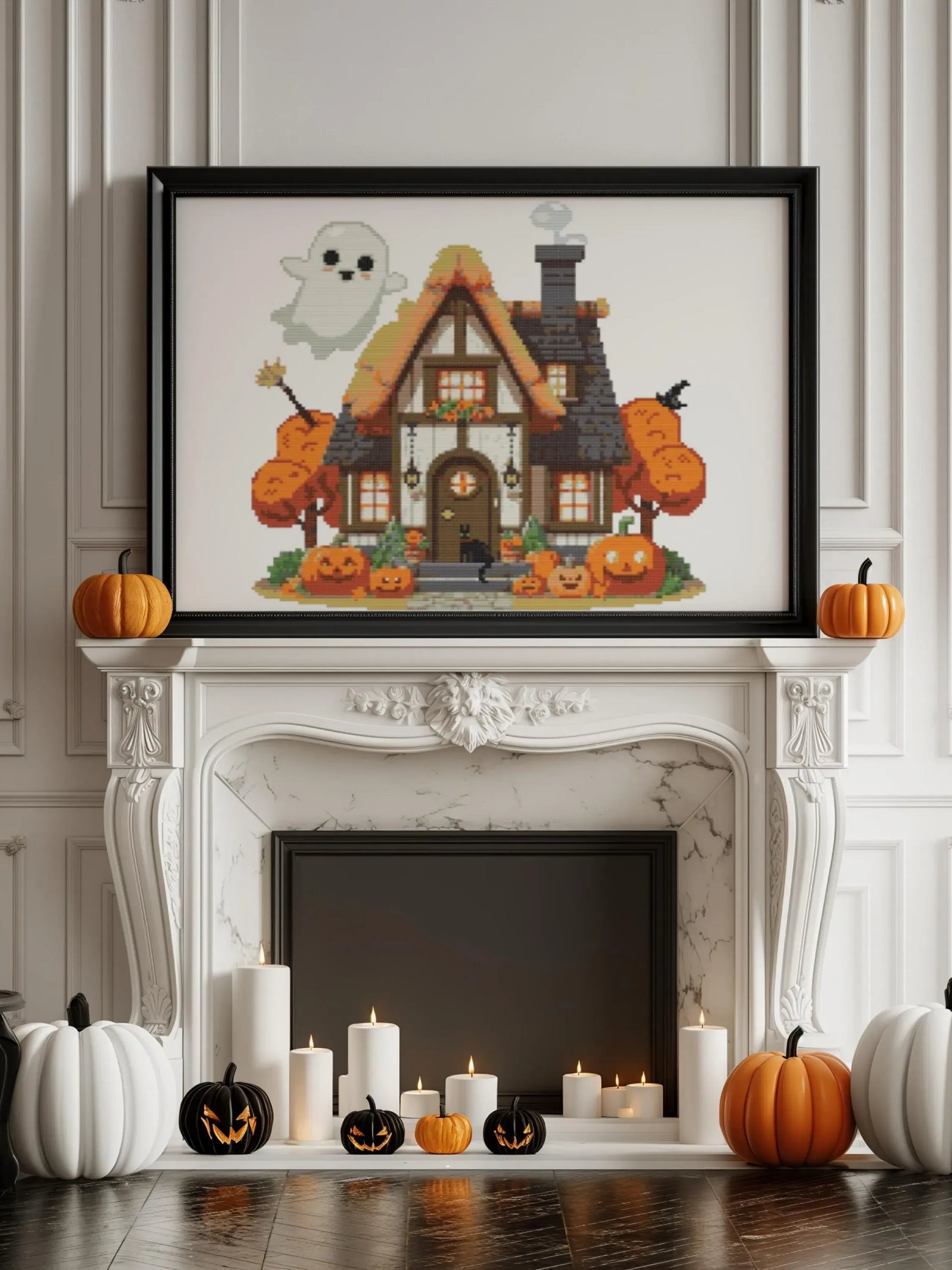 Halloween Cottage Cross Stitch Pattern product image (5)