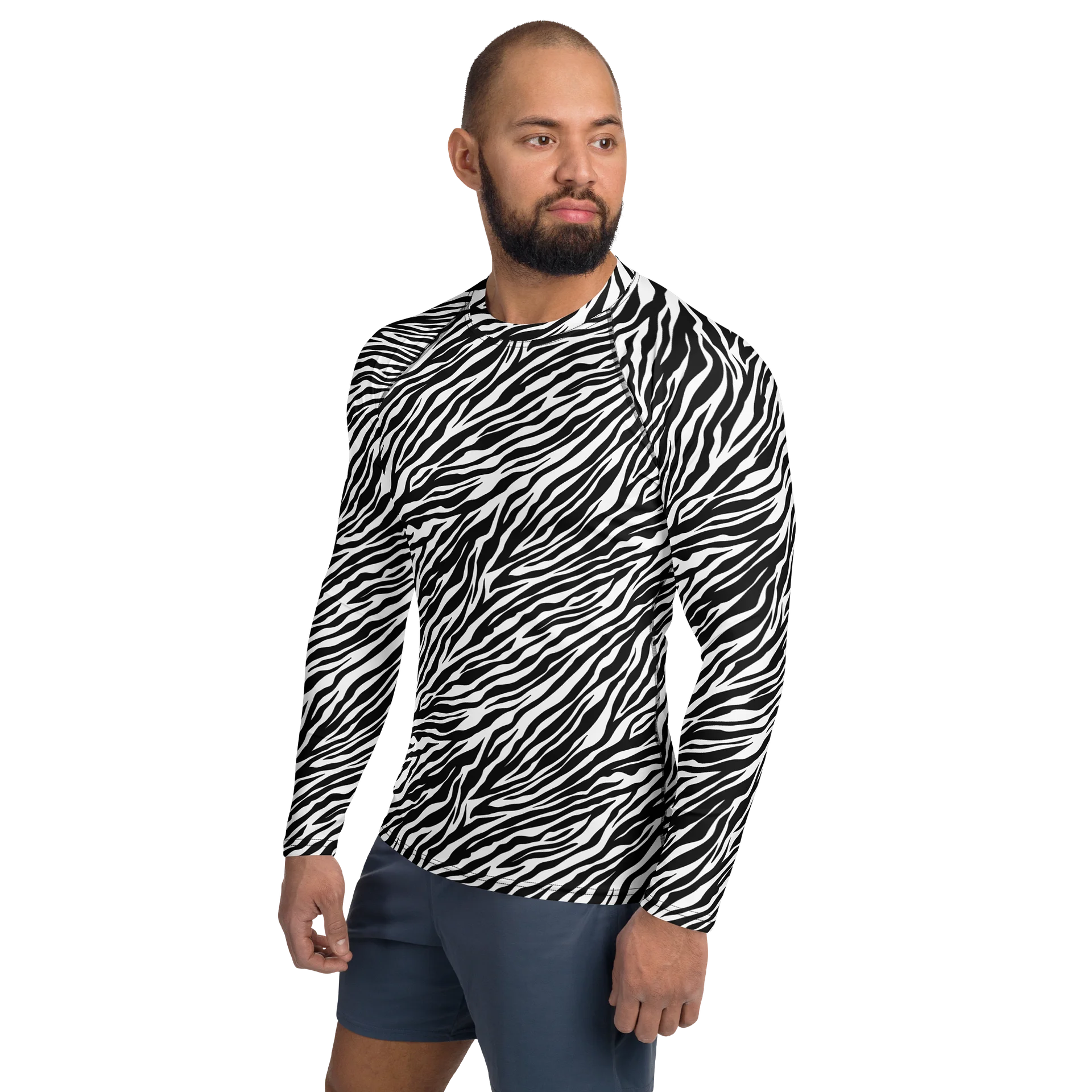 Zebra Stripes Men’s Rash Guard Athletic Swim Shirt Surfwear product image (3)