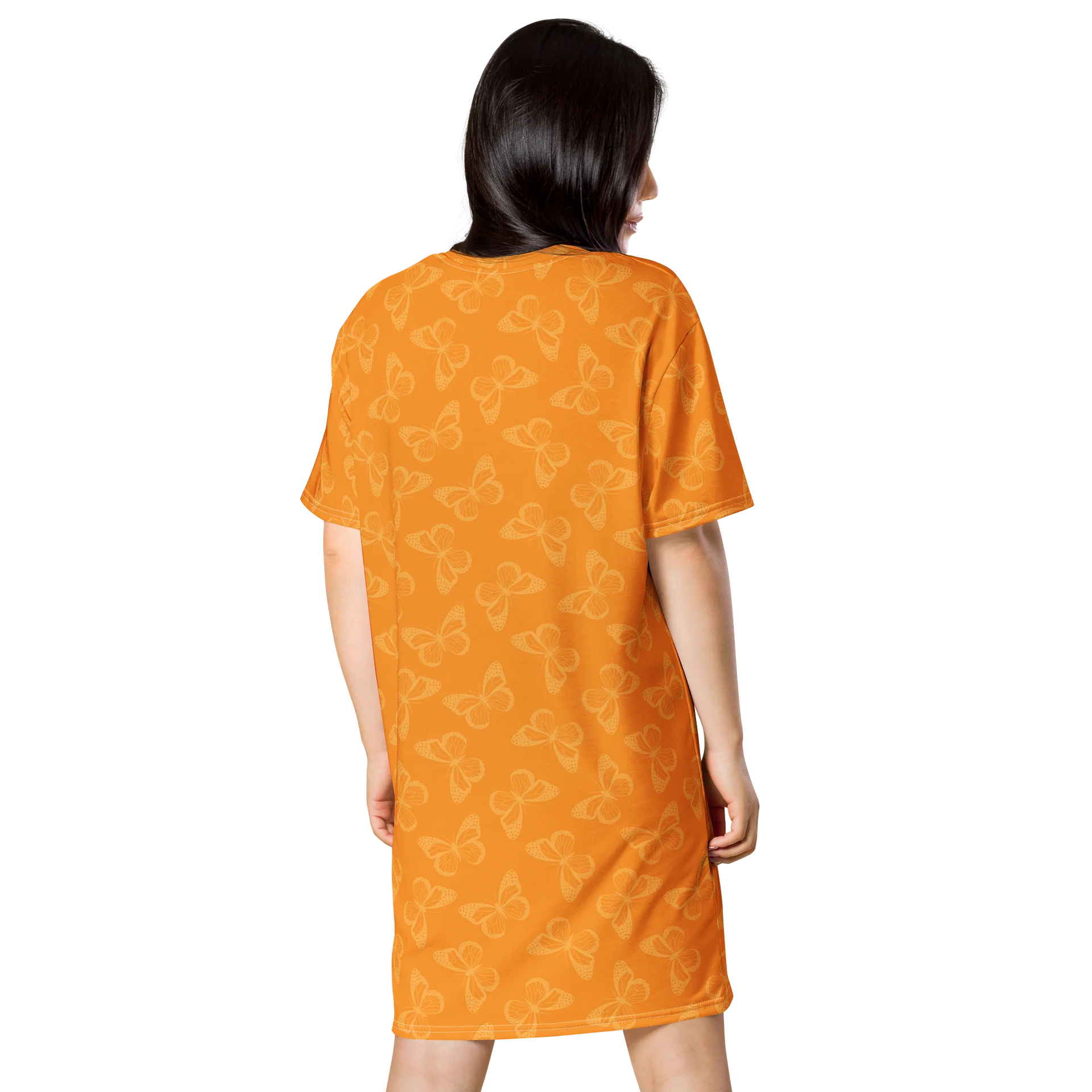 Stylish Orange Butterfly Print T-Shirt Dress product image (2)