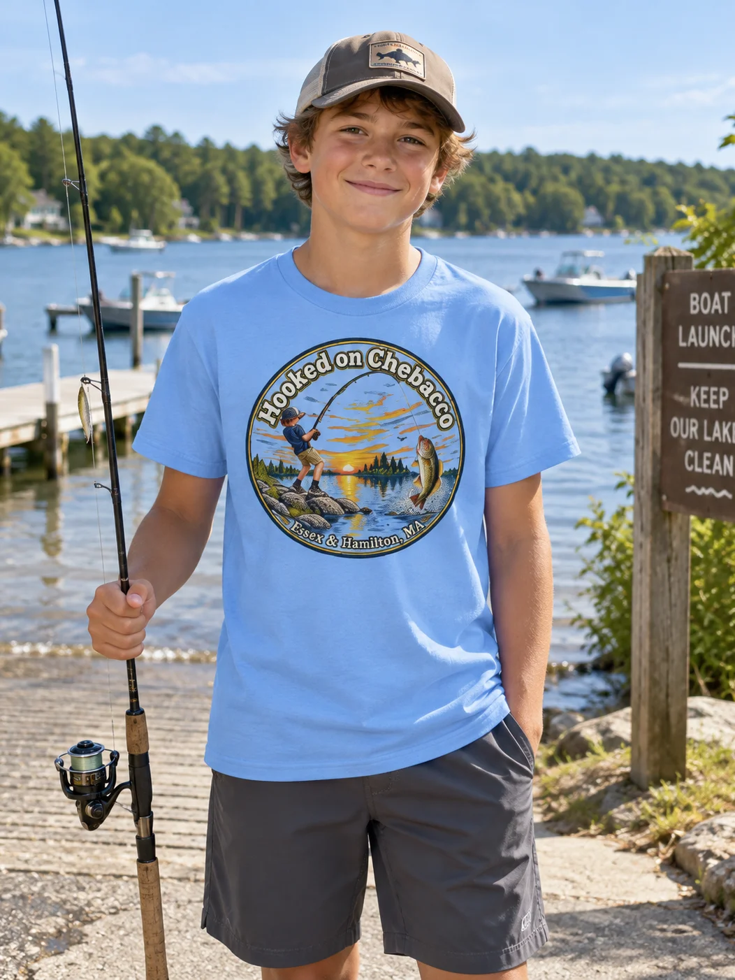 Hooked on Chebacco Youth Fishing Tee