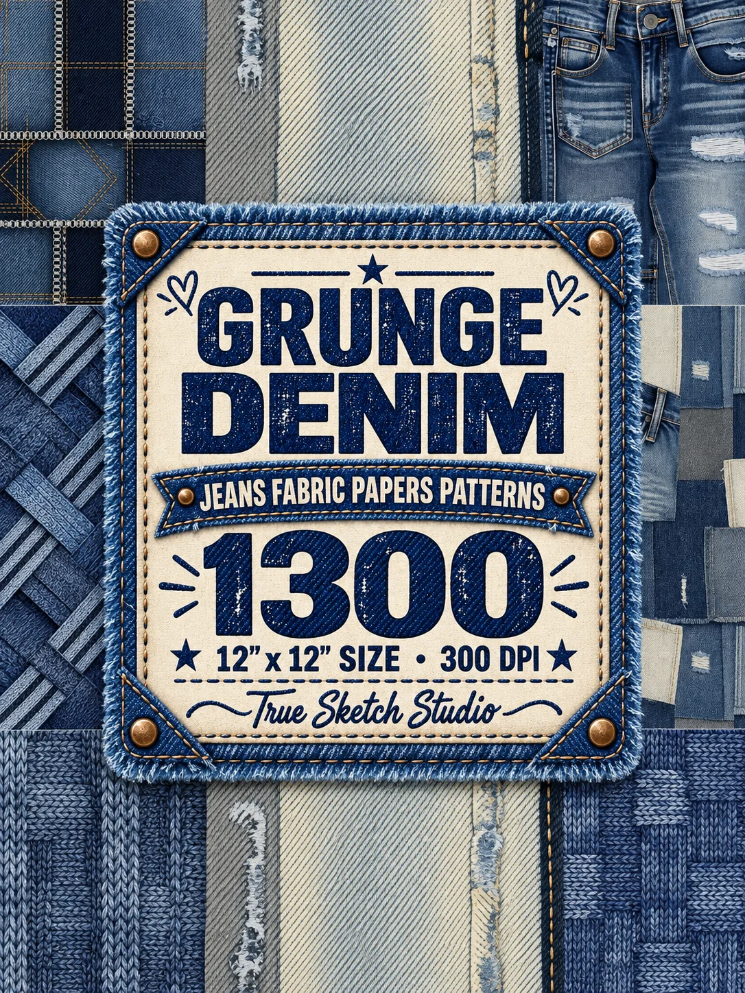 1300 Denim Digital Papers, Jeans Fabric Texture Bundle product image (1)