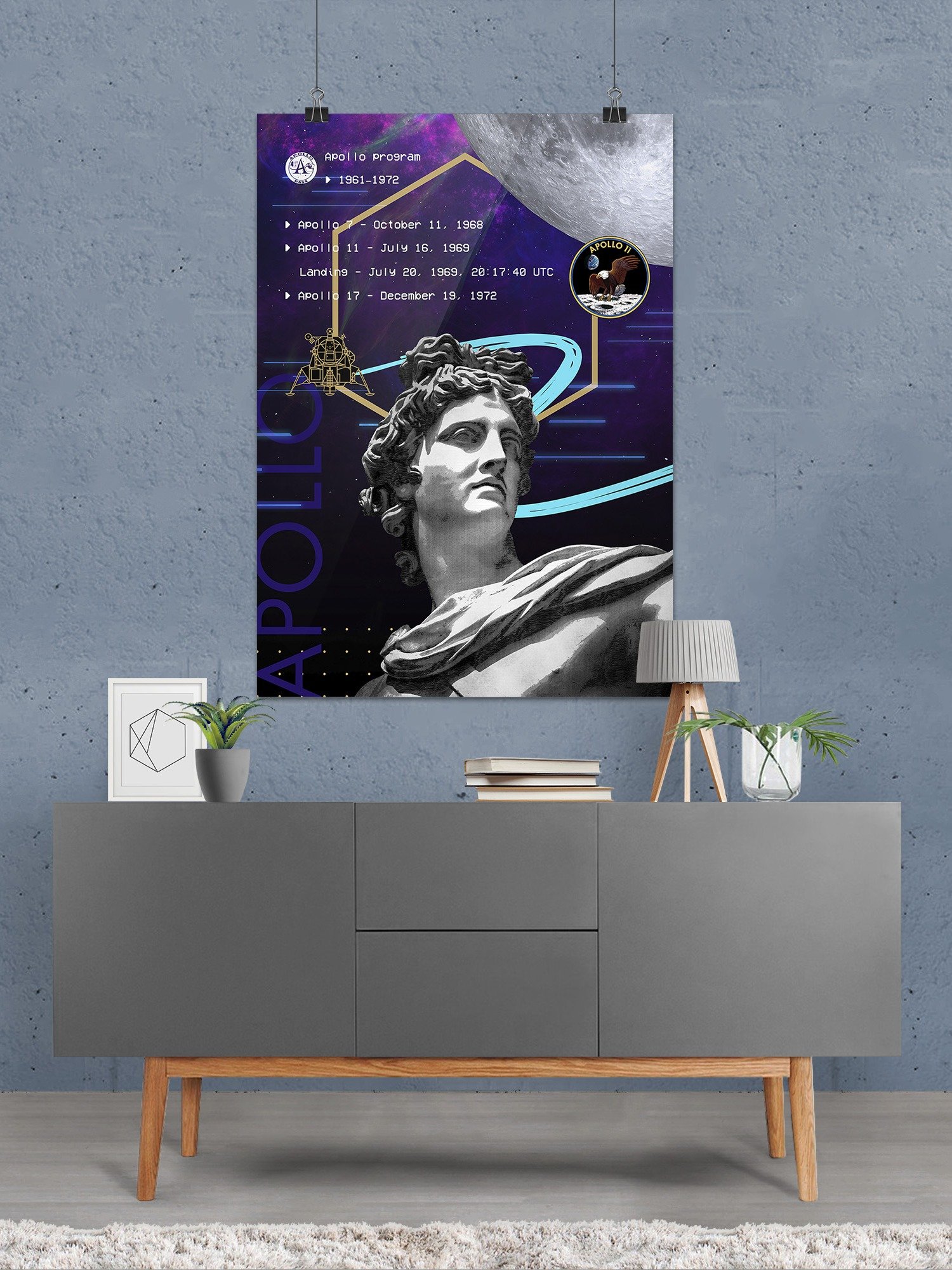 Synthwave NASA Apollo program (1961–1972) [synthwave/vaporwave/retrowave] — space poster, retrowave poster, neon poster, aesthetic poster product image (2)