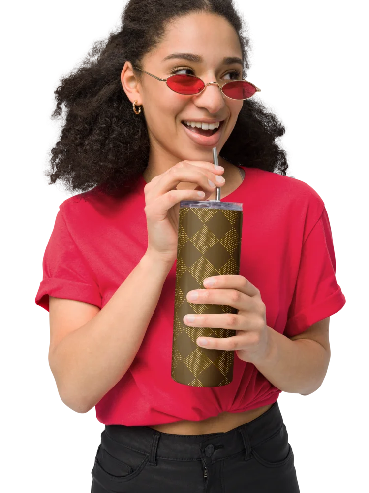 Brown and Gold Diamonds on 20-ounce Stainless Steel Tumbler with Straw product image (7)
