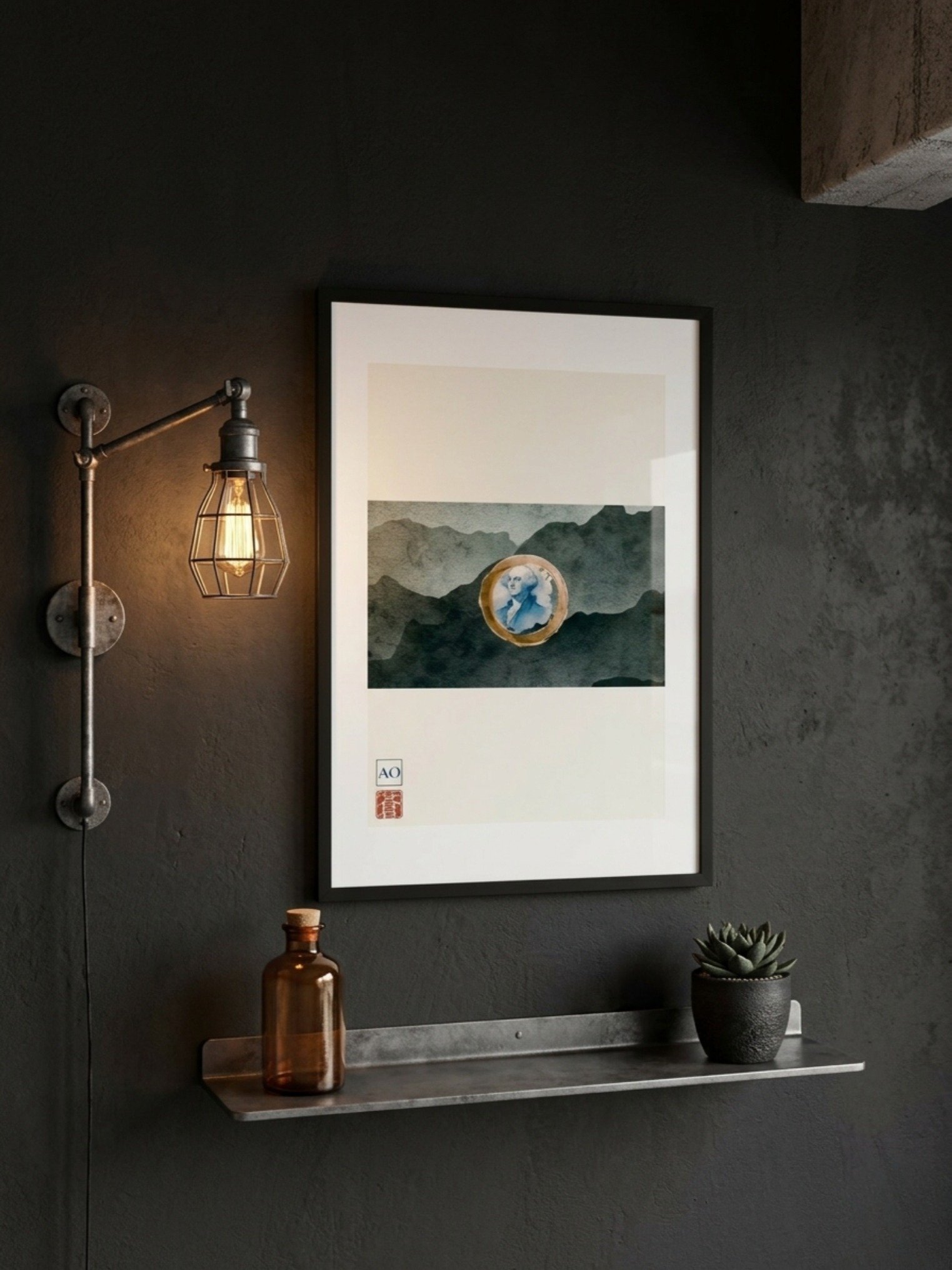Washington Japanese Ink Art Print | Evergreen Heritage No.08 | Framed Wall Art - AO Japan Blue product image (5)