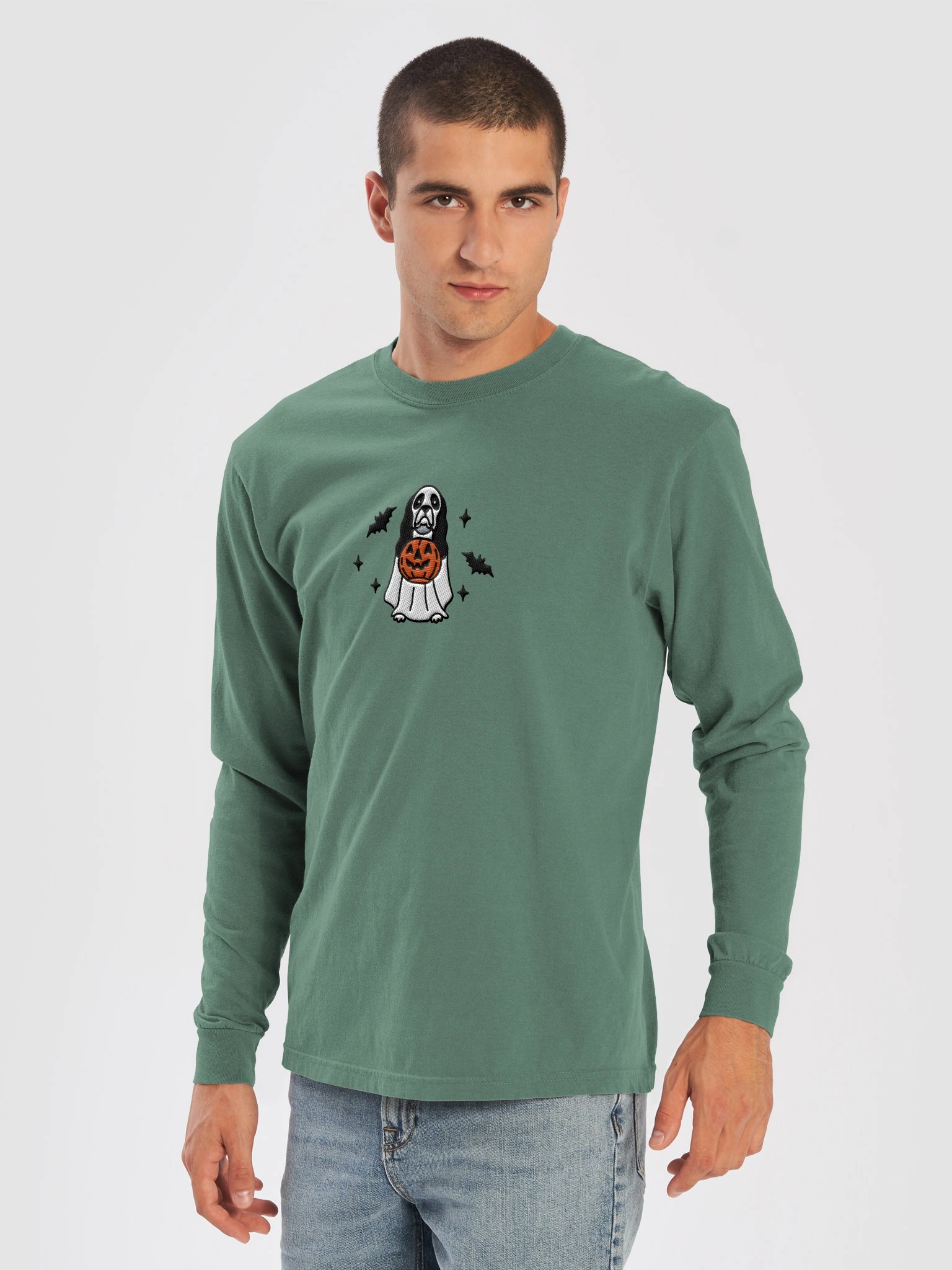 Halloween American Cocker Spaniel(Parti, Black & White) Embroidered Long-sleevedT-Shirt product image (2)