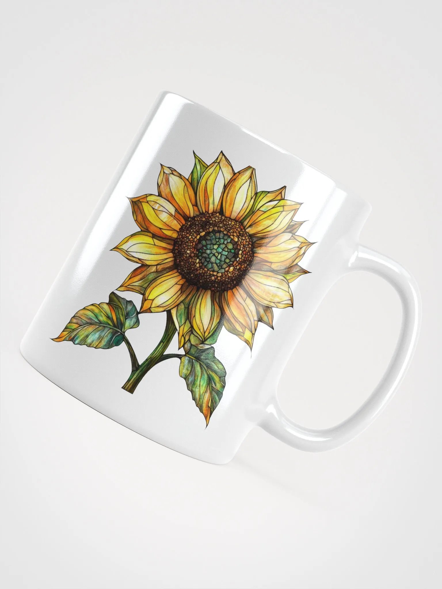 Stained Glass Sunflower White Glossy Mug product image (4)