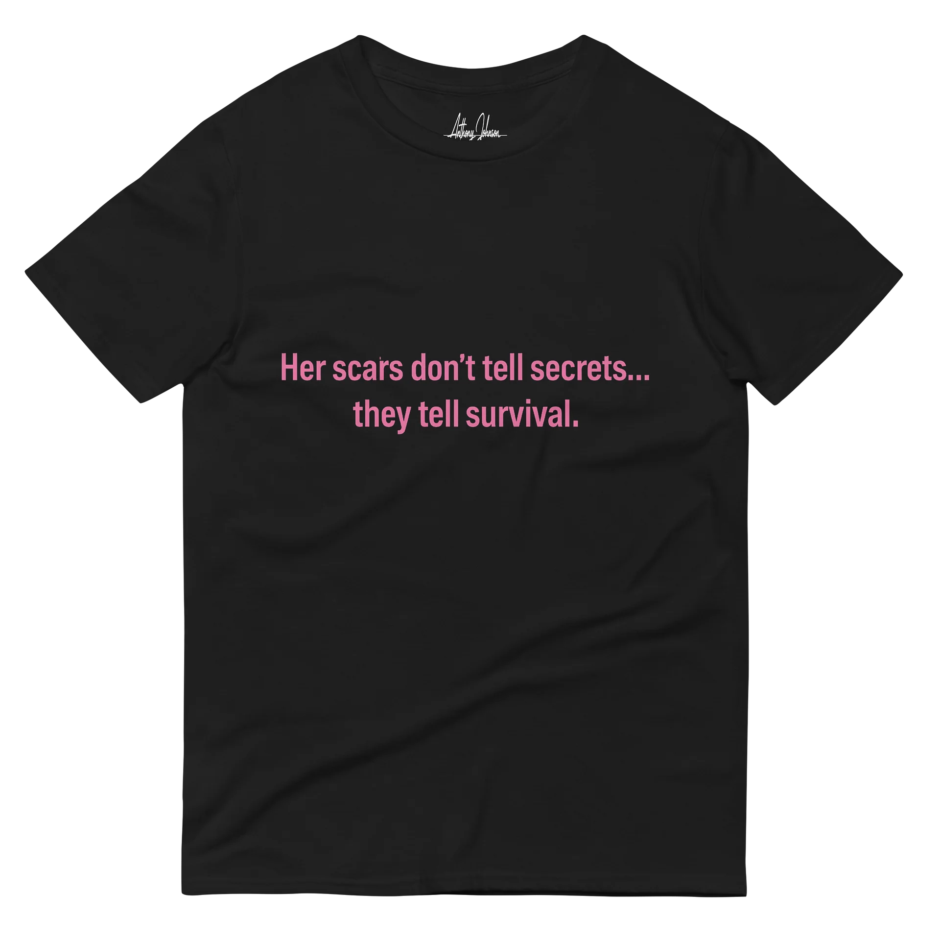 Her Scars Don’t Tell Secrets — Black & White T‑Shirt product image (3)