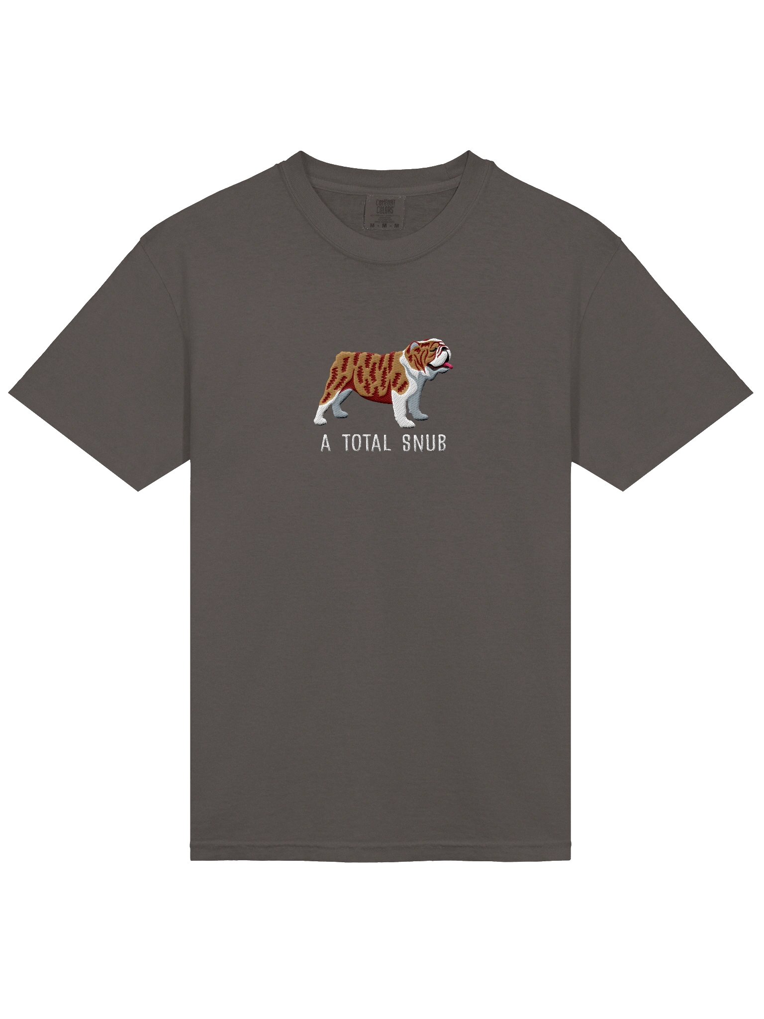 A Total Snub T-Shirt(Embroidered) of an English Bulldog(Brindle & White) product image (6)
