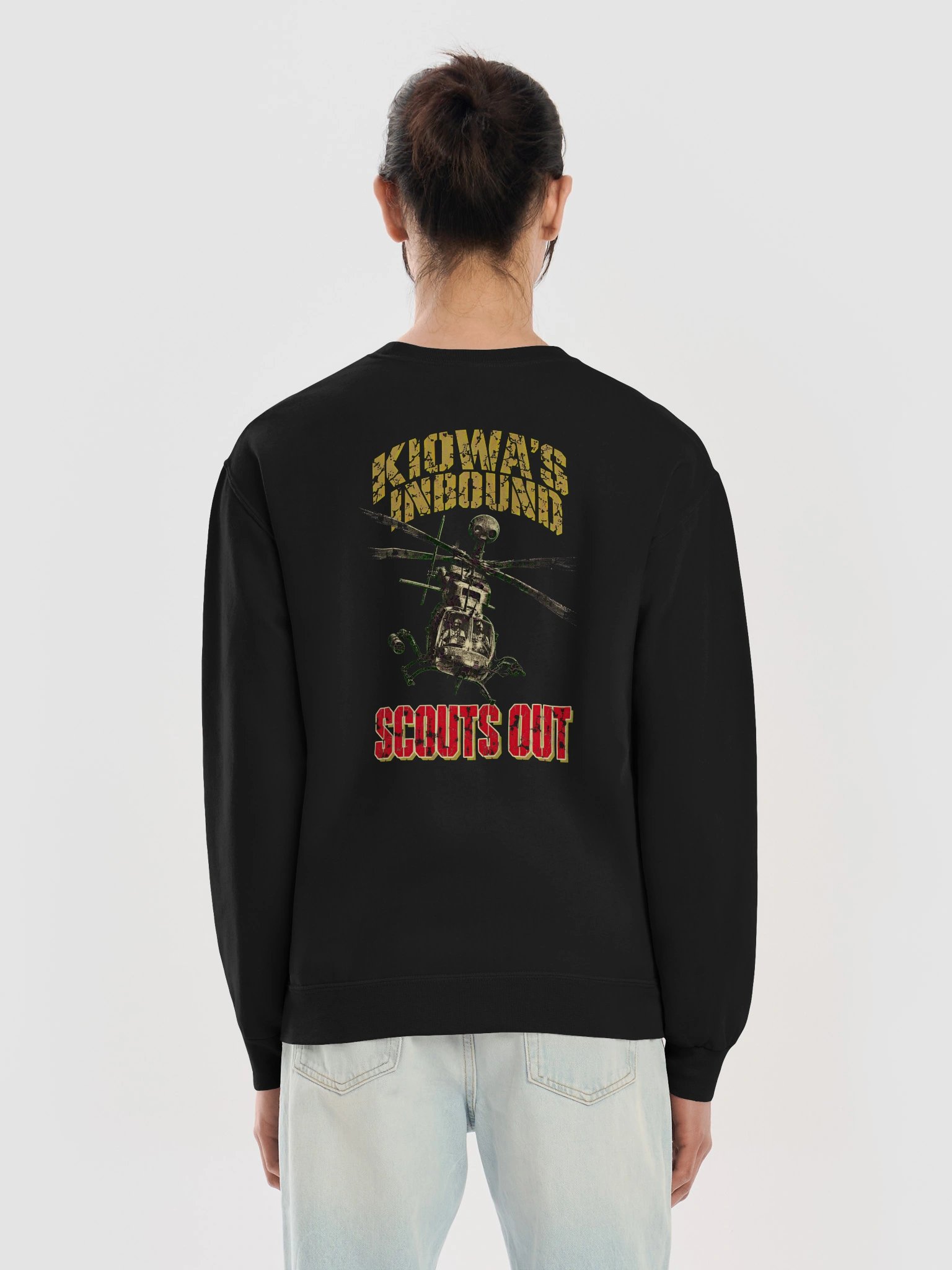Scouts Out OH-58D Kiowa Warrior Armed Scout Air Cav Crewneck product image (9)