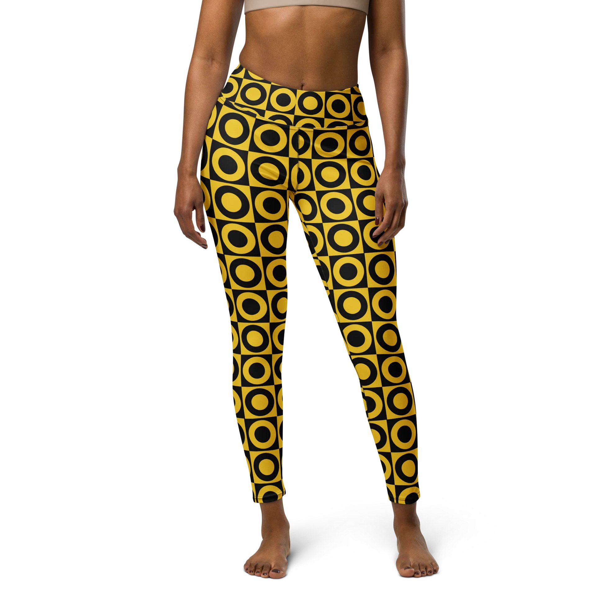 Retro Circles Leggings - Black and Yellow Geometric Pattern product image (1)