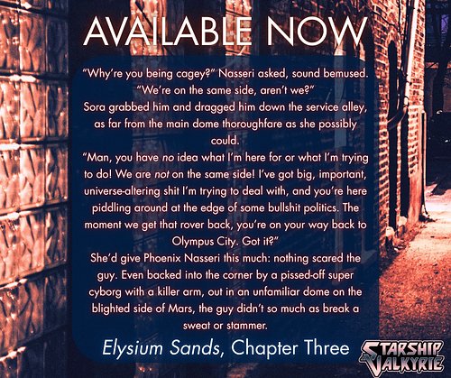 We're back to Mars today with Chapter Three of ELYSIUM SANDS, my spycraft Marser insurrectionist novella starring Sora Kuromo...