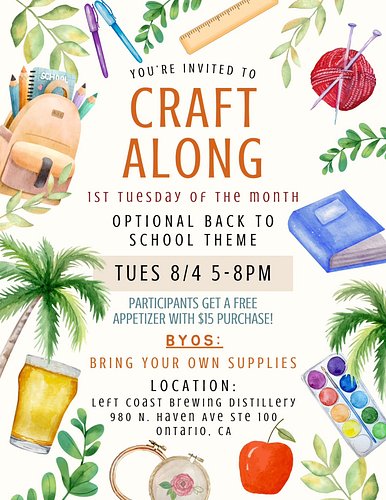 One week from today, we are back again for our monthly Craft Along at @leftcoastbrewing_ontario 

#inlandempire #craftymeetup...