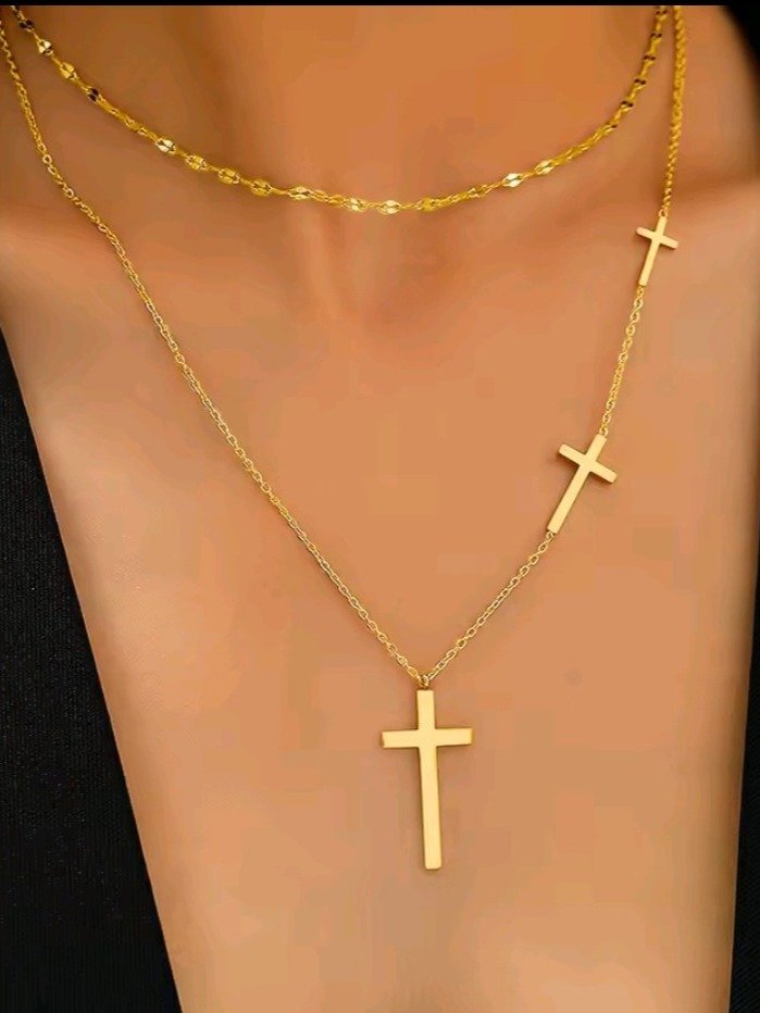 Sanctuary Layered Gold Cross Necklace | Minimalist Christian Jewelry product image (1)
