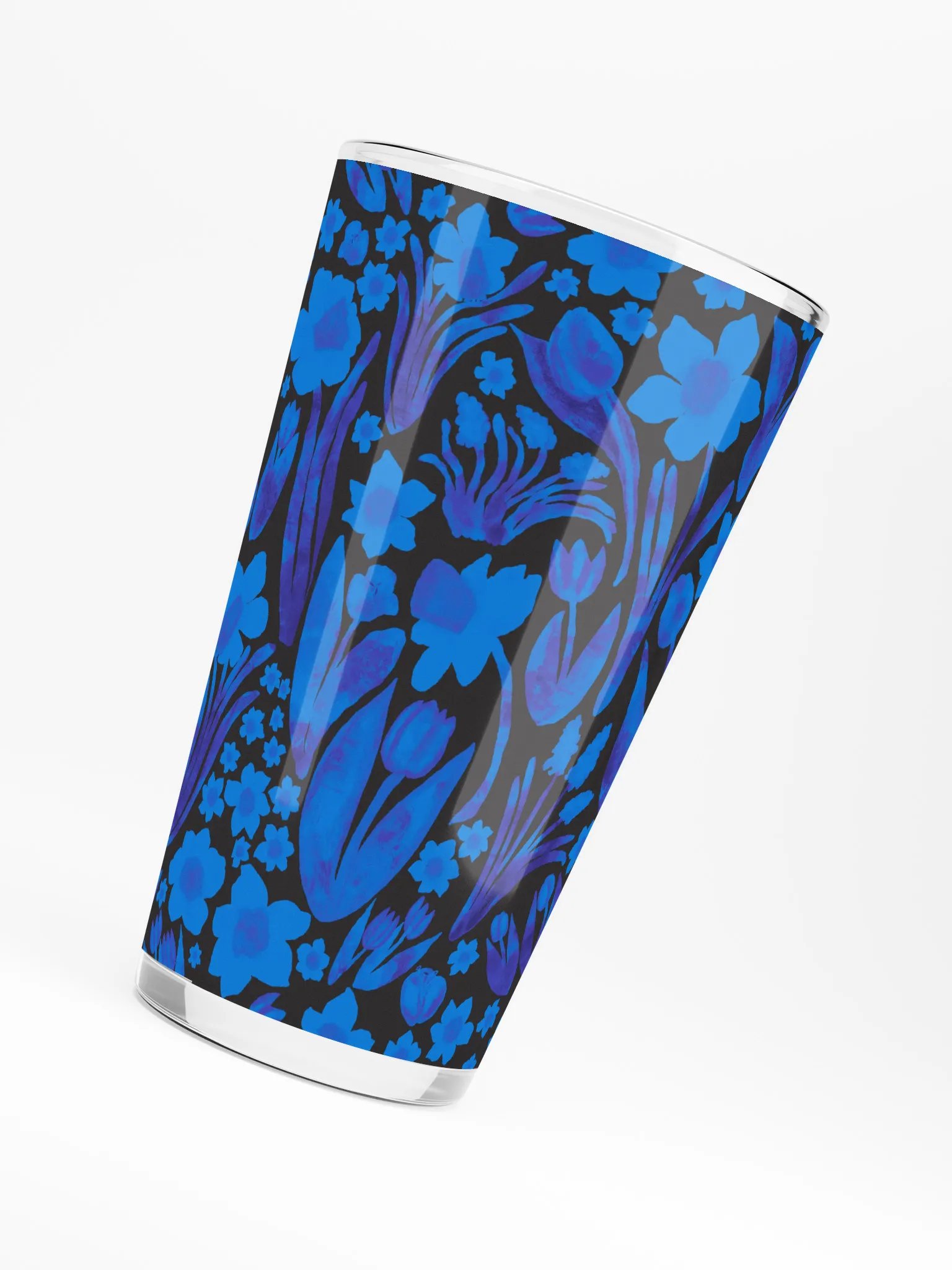 Spring Garden | Royal Blue on Black | Shaker Pint Glass by Monique Faella Designs™ Sip in Full Bloom 🌼🍹💙 product image (6)