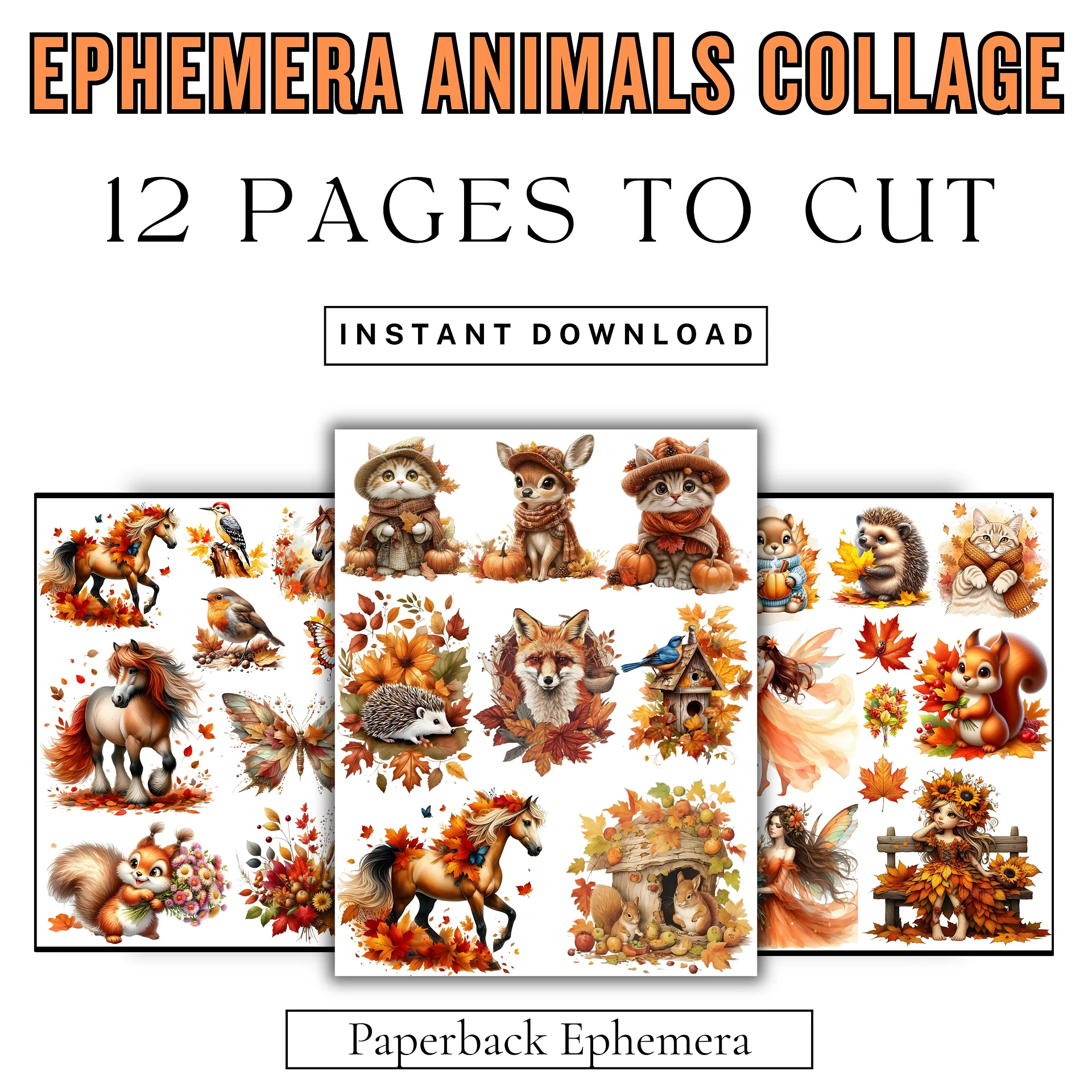 Cozy Autumn Animals & Fairies Ephemera Bundle – Whimsical Woodland Junk Journal Printable PDF product image (3)