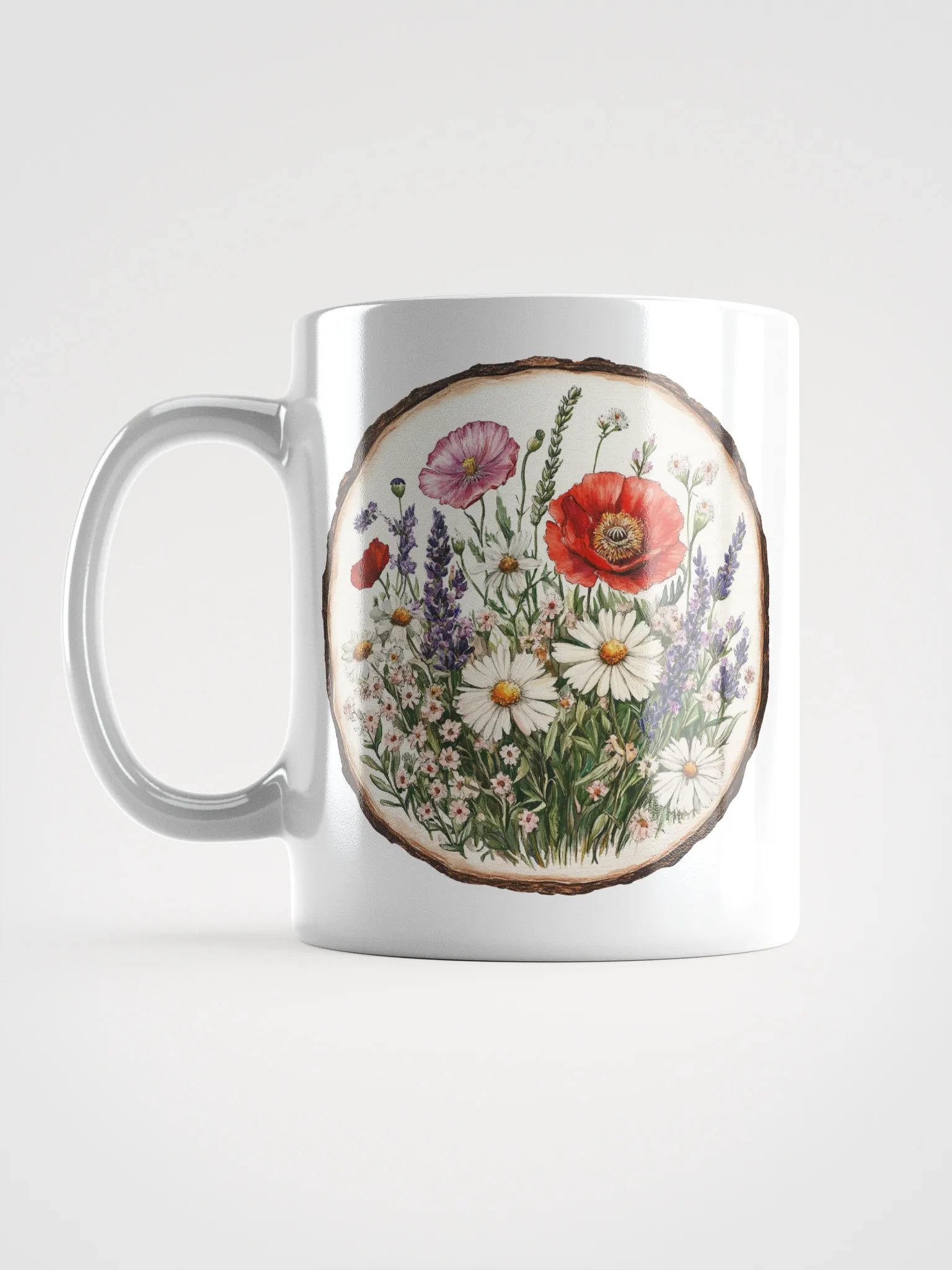 Red Poppy Wildflower Round Wood Art Ceramic Mug product image (6)