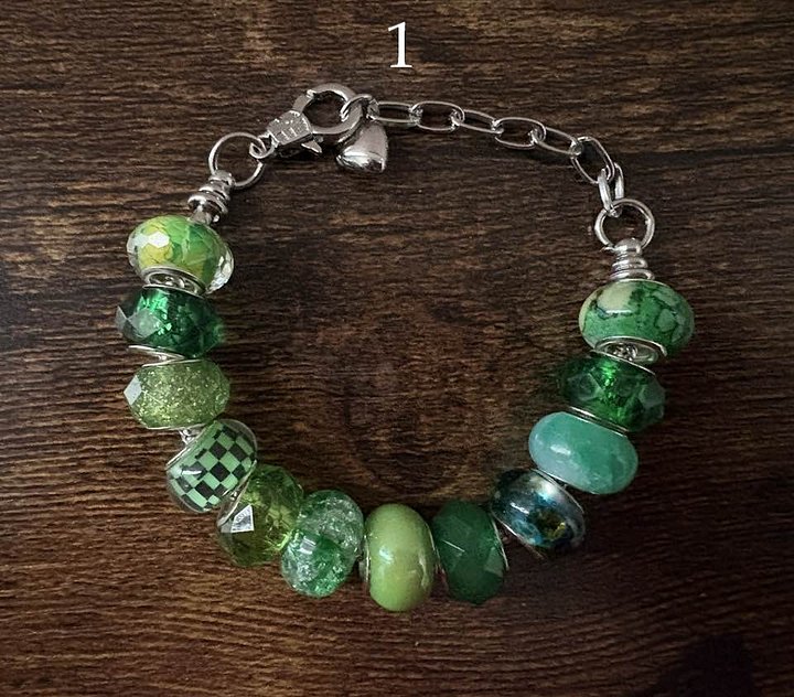 Handmade Resin & Rhinestone Bead Bracelet | Stainless Steel Snake Chain | Adjustable Heart Extension | One of a Kind product image (1)