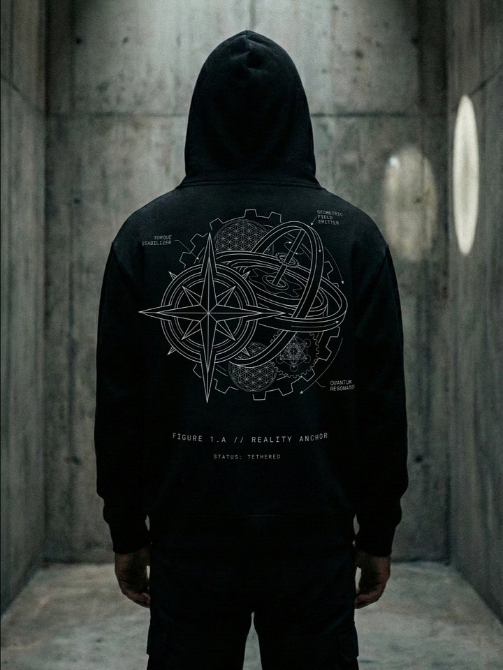 OBJECT 001: REALITY_ANCHOR // HEAVYWEIGHT_SHELL - Sacred Geometry Techwear Hoodie product image (2)