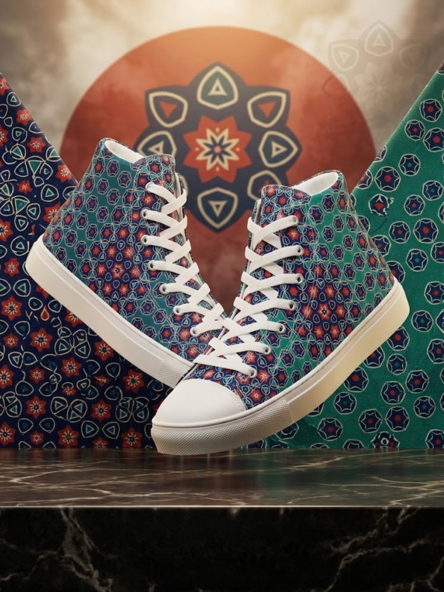 Symmetry Chic: Geometric High Top Canvas Shoes product image (1)
