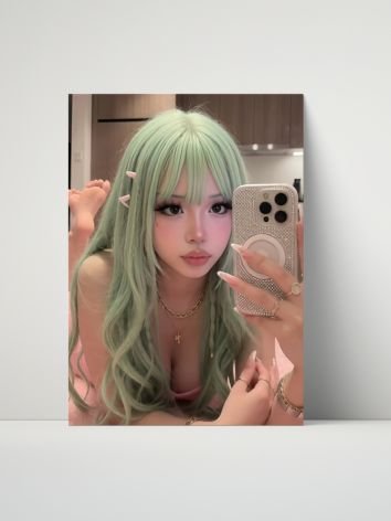 Cosplay Corner – Waifufaee Green Hair Mirror Selfie Glossy 8x10 Metal Print product image (1)