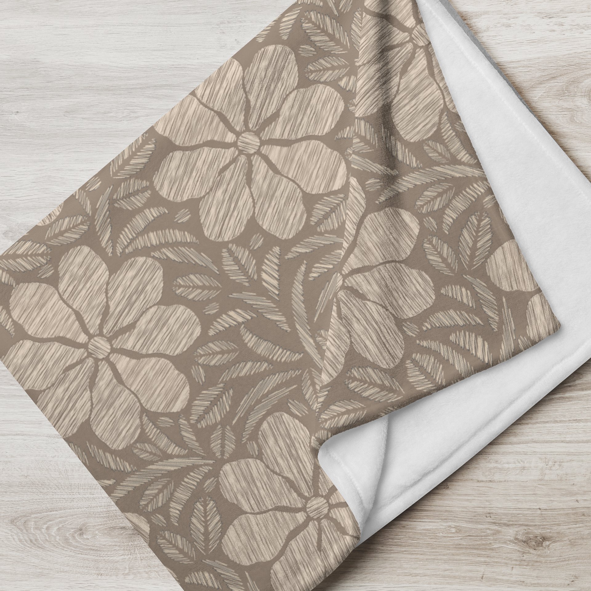 Chic Cozy Throw Blanket with Beige Flower Emroibery Pattern product image (2)