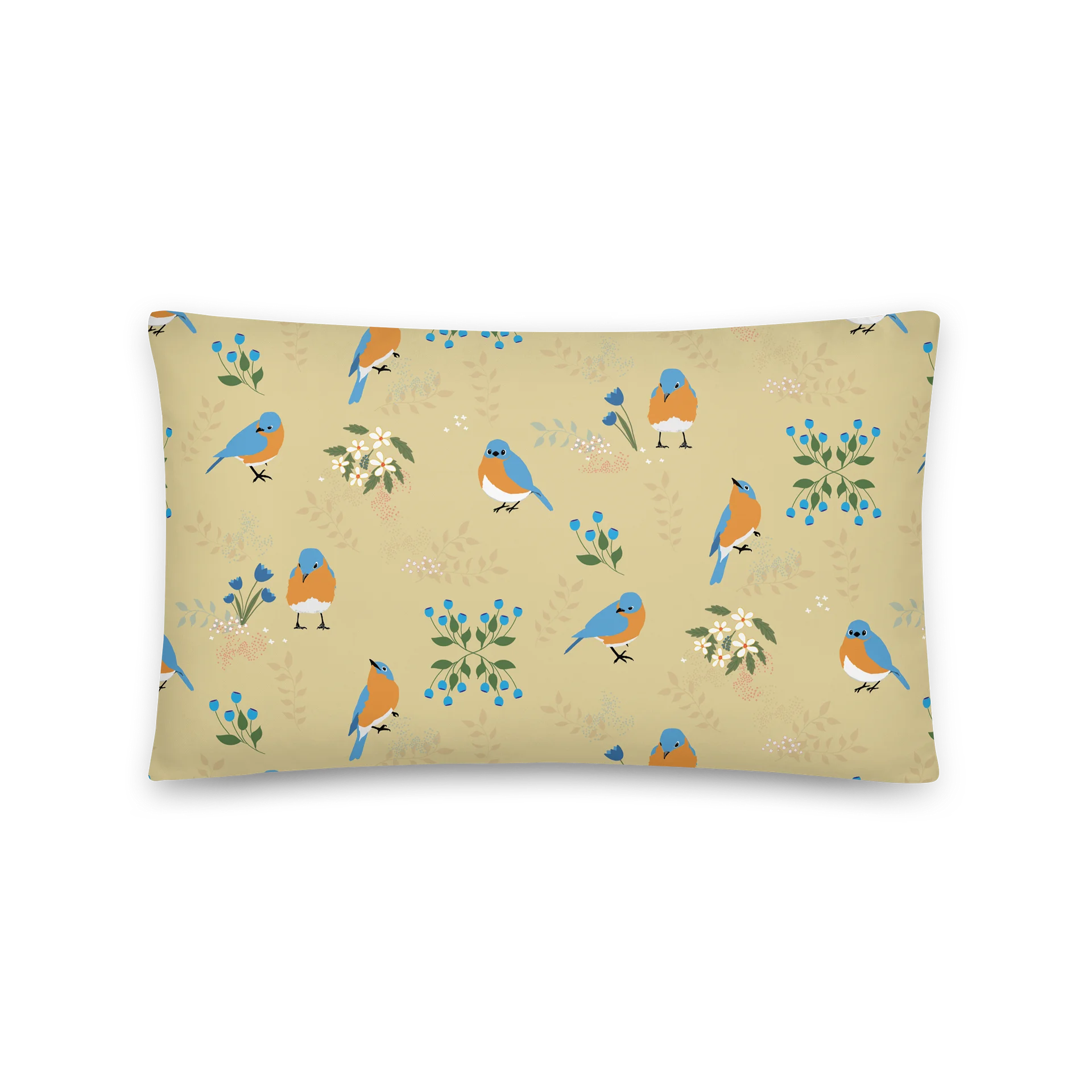 “Best of Both Worlds” Bluebirds & Flowers Pillow in Tan product image (4)
