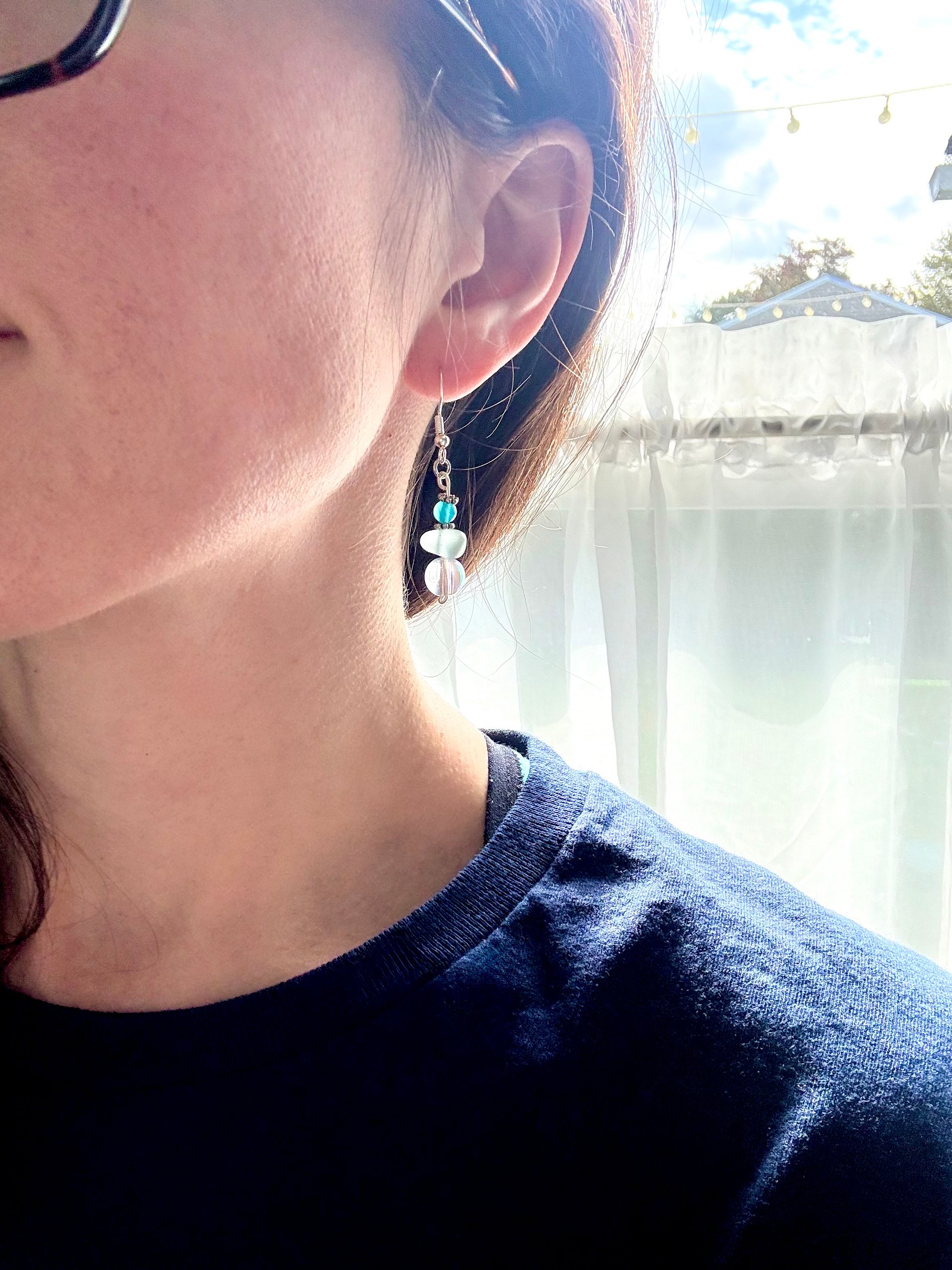 MFD-00260 | Blue Mist Drift | Pebble Sea Glass Earrings | Sterling Silver Hooks | Handmade Jewelry by Monique Faella Designs™ product image (5)