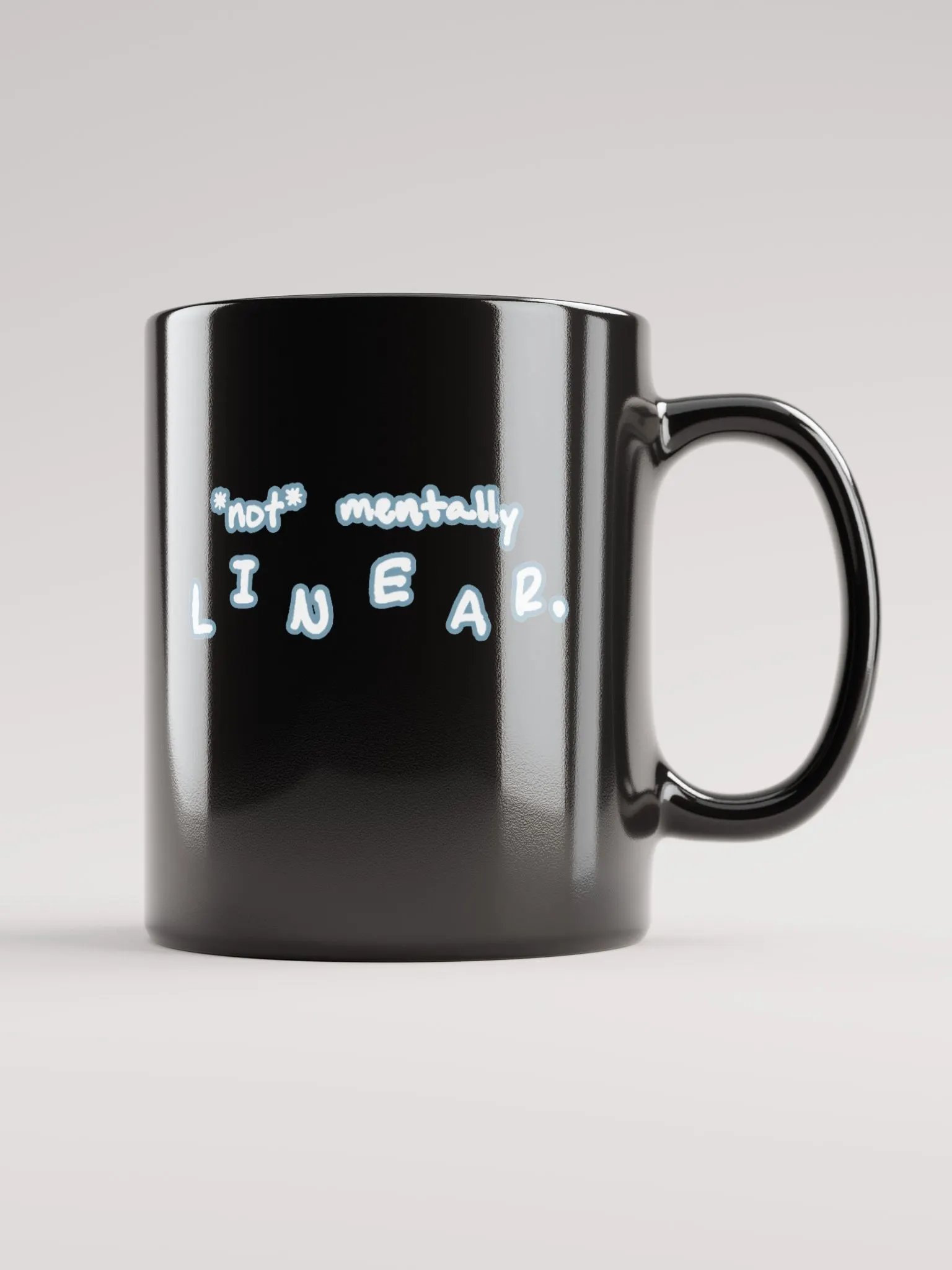 *not* mentally linear (lined design, #709AAF) glossy black mug product image (11)