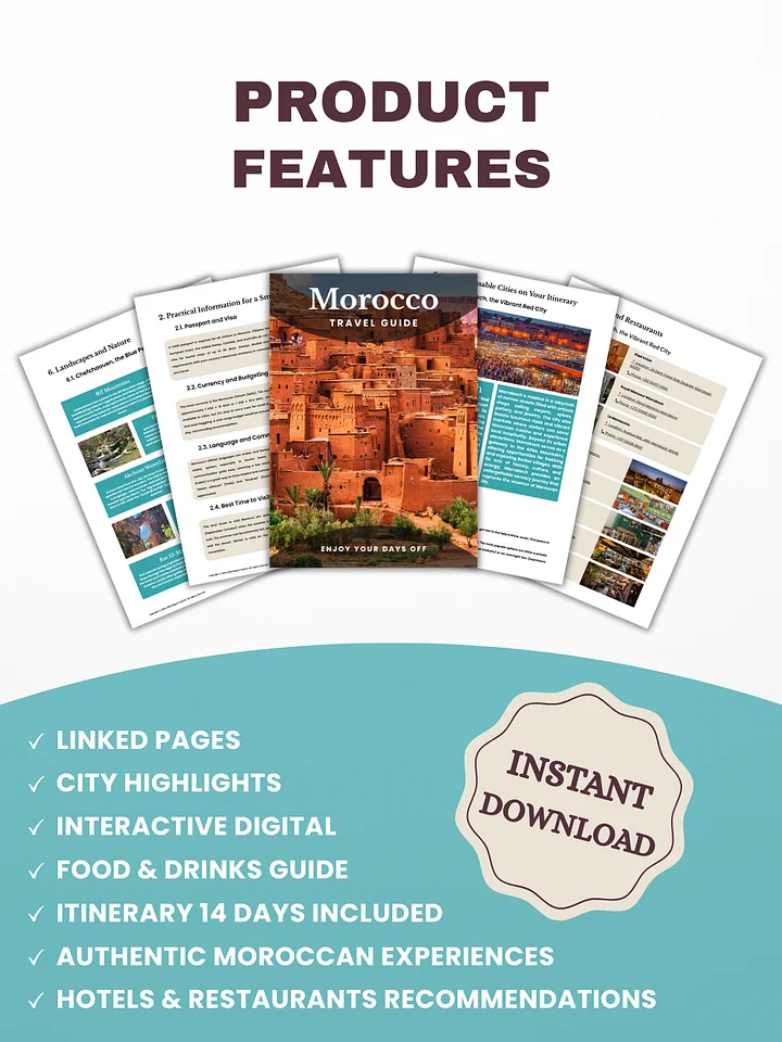 Morocco Travel Guide 2026 | 14-Day Itinerary Travel Tips & City Highlights – 52 Linked Pages | Travel Guide Ebook Interactive product image (2)