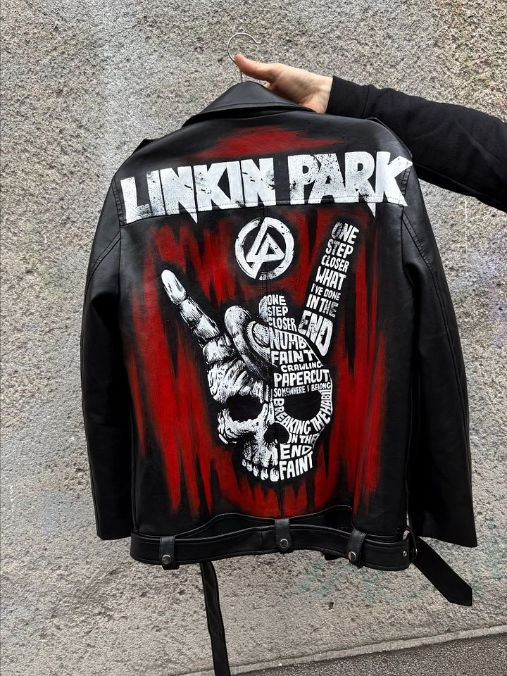 Custom Linkin Park "Tracklist Skull" Faux Leather Jacket product image (2)