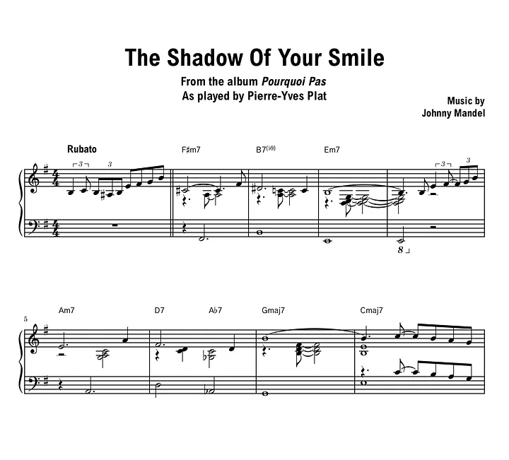Pierre-Yves Plat - The Shadow Of Your Smile - Sheet music (PDF) product image (1)