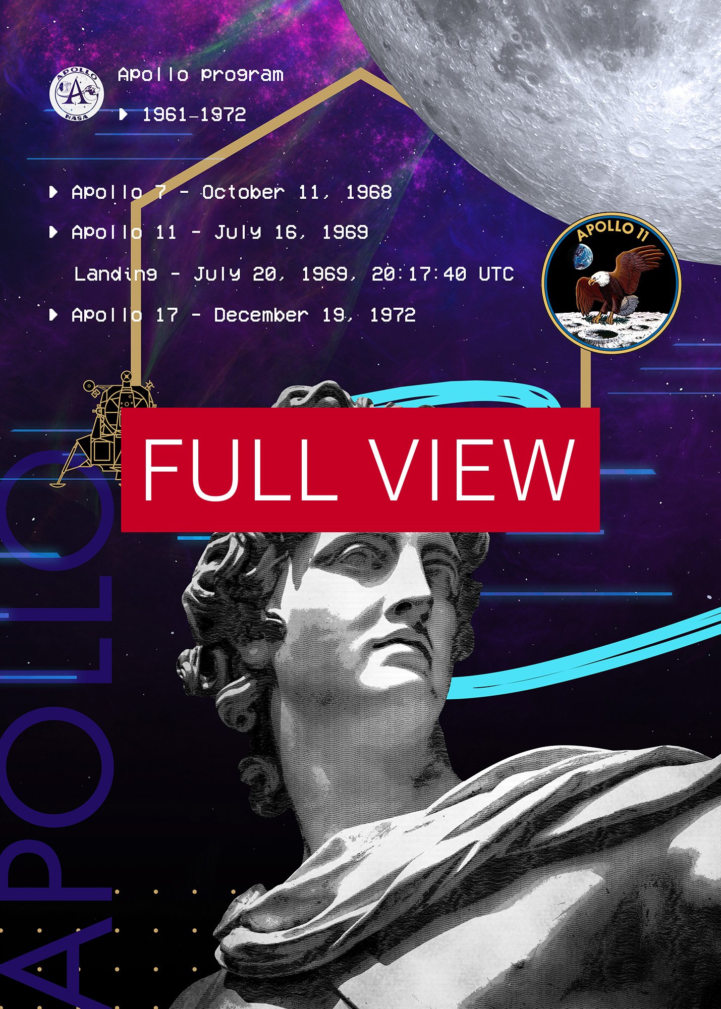 Synthwave NASA Apollo program (1961–1972) [synthwave/vaporwave/retrowave] — space poster, retrowave poster, neon poster, aesthetic poster product image (4)