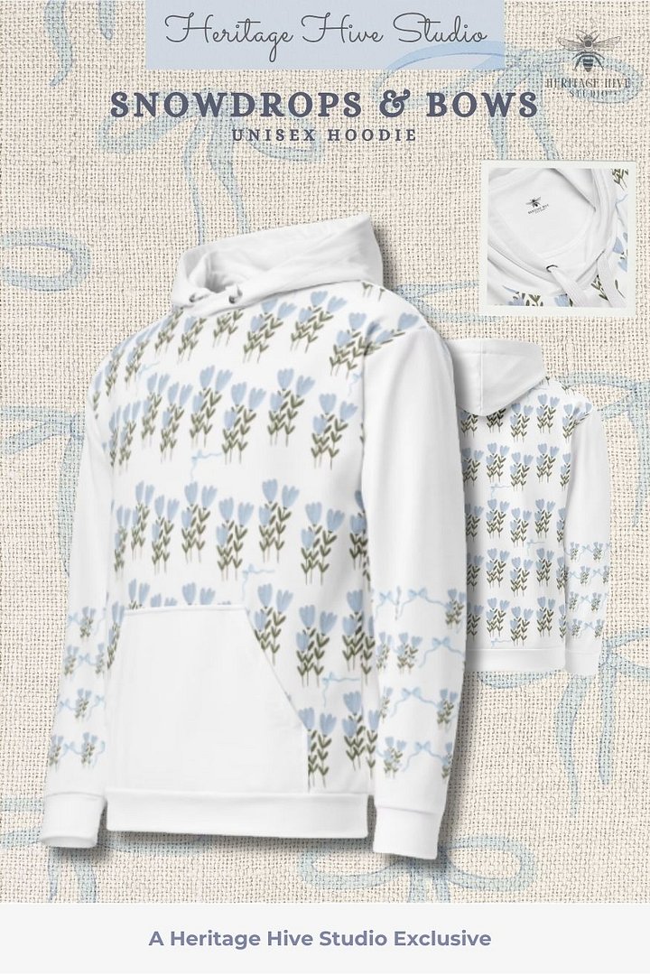 Snowdrops and Bows - Winter Fashion White Hoodie product image (1)