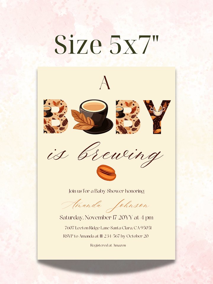 Coffee Baby Shower Invitation, Rustic Beige Baby Shower Party, A Baby is Brewing Themed Brunch Invite, Digital Download Canva Template product image (2)