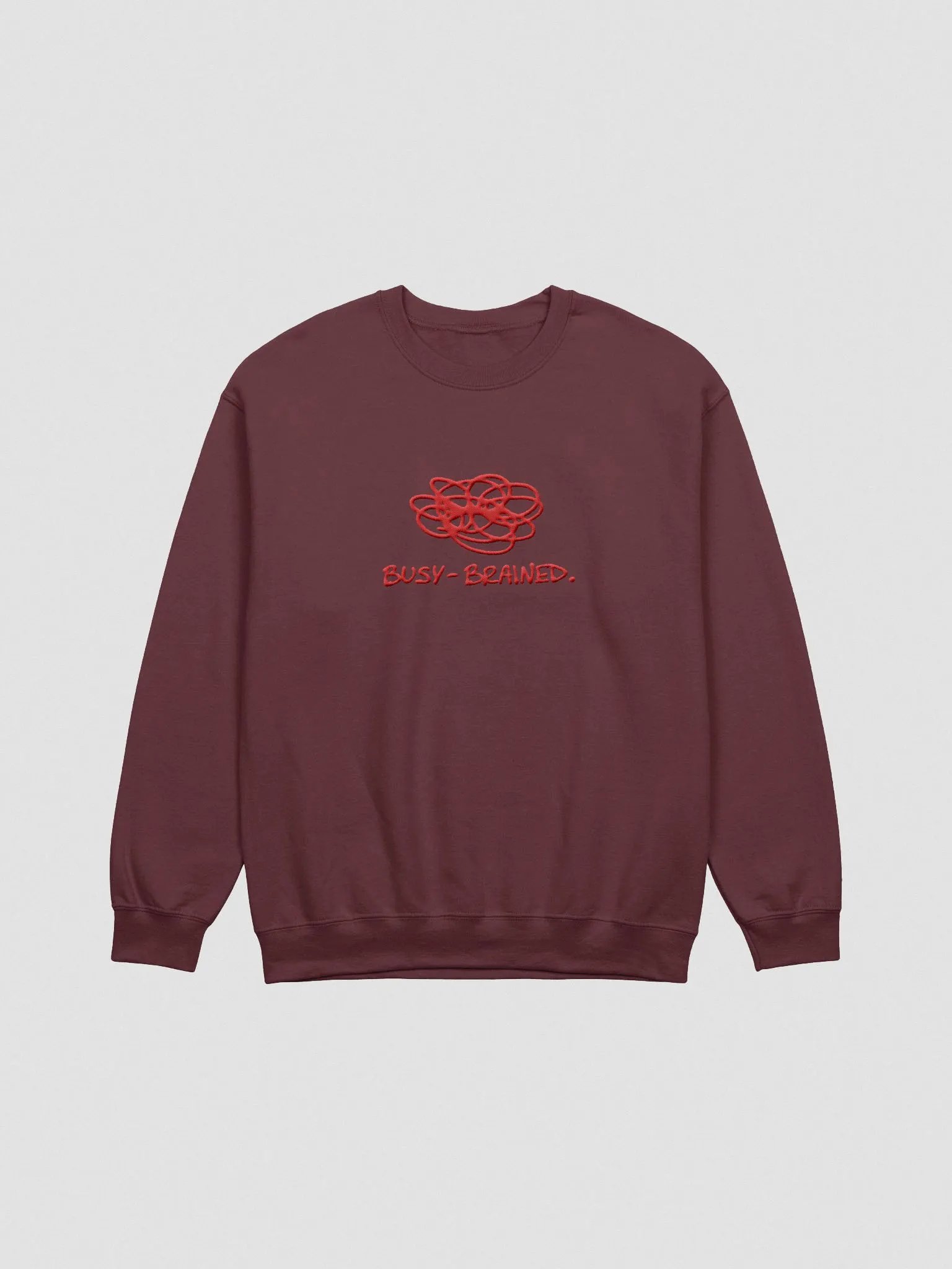BUSY-BRAINED. (lg. design, red thread) embroidered crewneck product image (10)