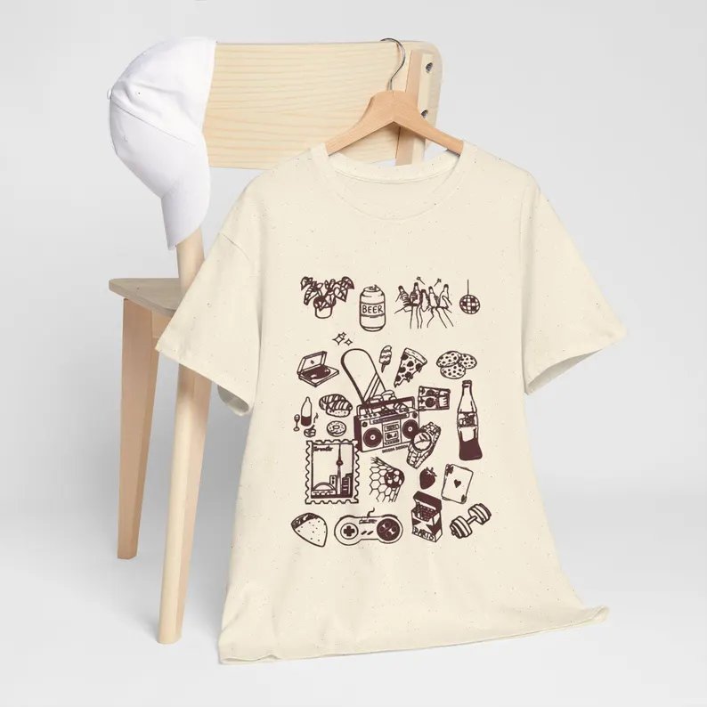 Kawaii Snack Icons Tee | Cute Food Doodle T-Shirt, Soda, Snacks, Bento Art product image (102)
