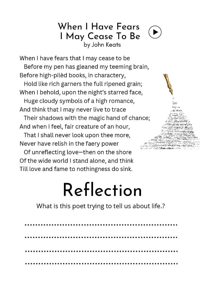 John Keats Sonnet: When I Have Fears product image (2)