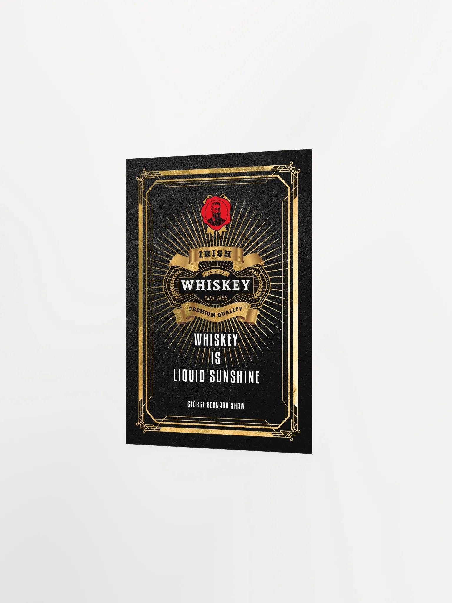 Whisky is liquid sunshine / George Bernard Shaw — Whiskey gold blackboard art deco poster with quote product image (7)
